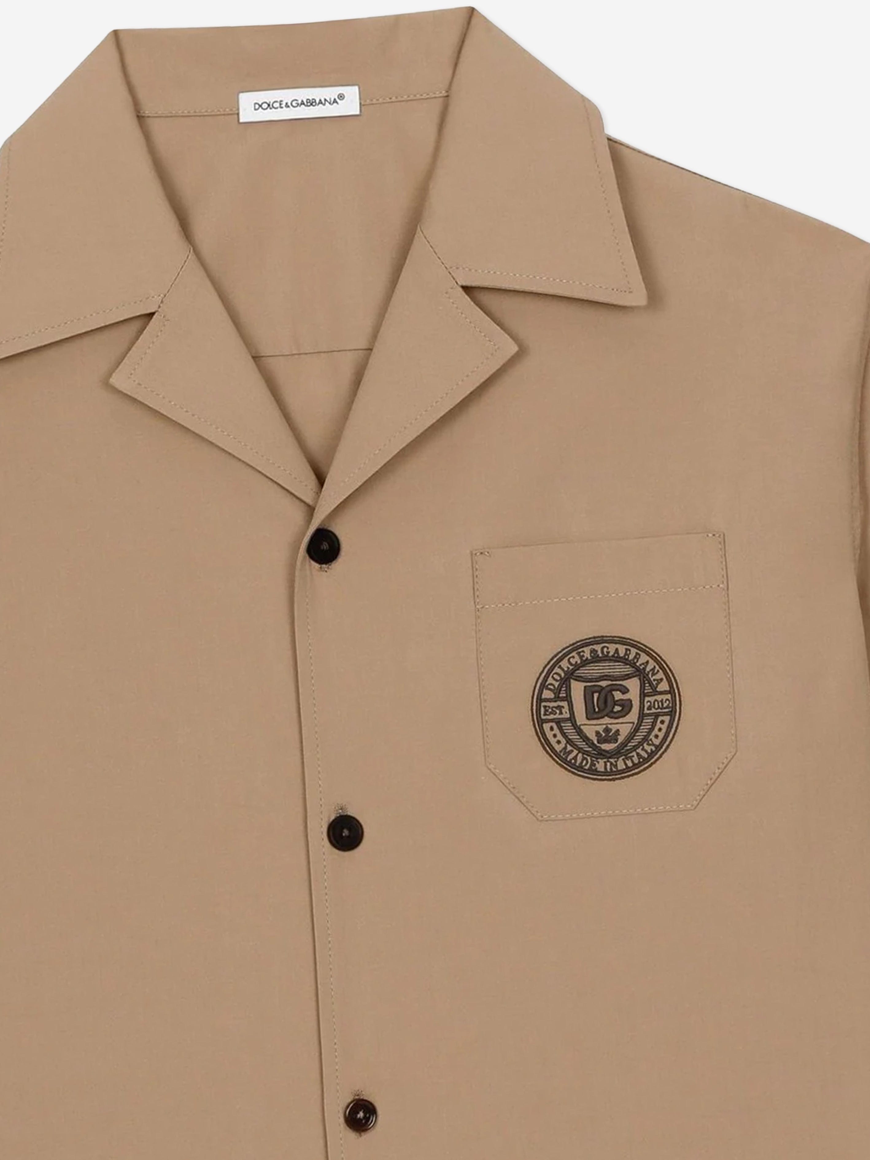 Dolce & Gabbana Boys Embroidered Pocket Shirt in Beige