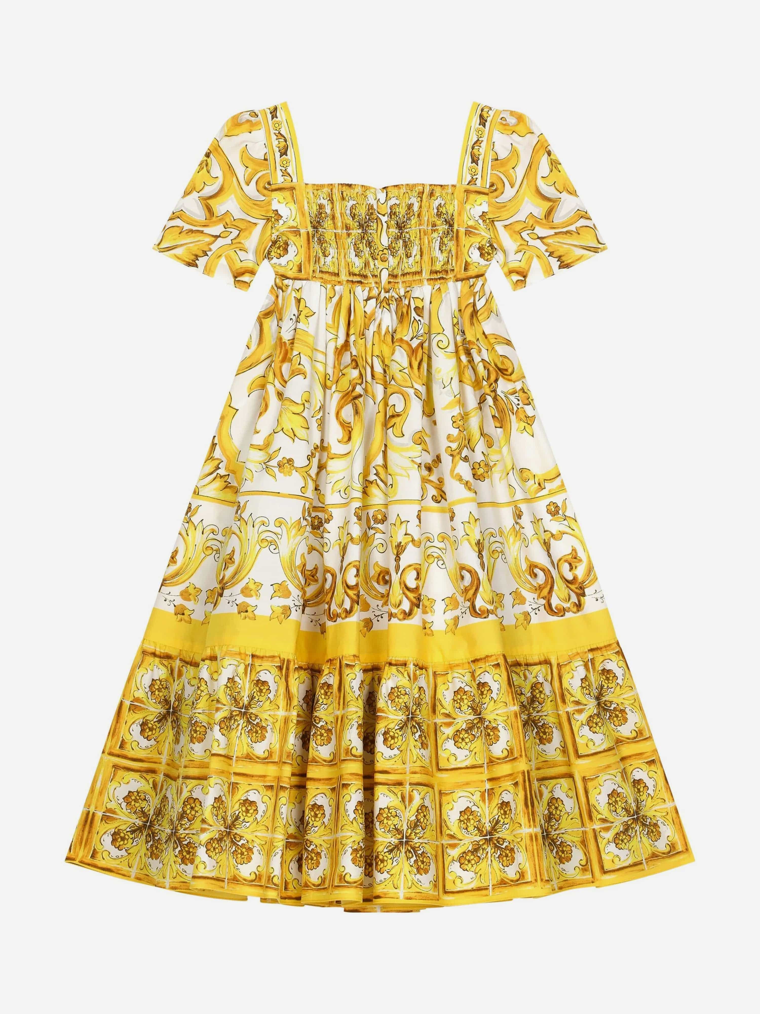 Dolce & Gabbana Girls Maiolica Maxi Dress in Yellow