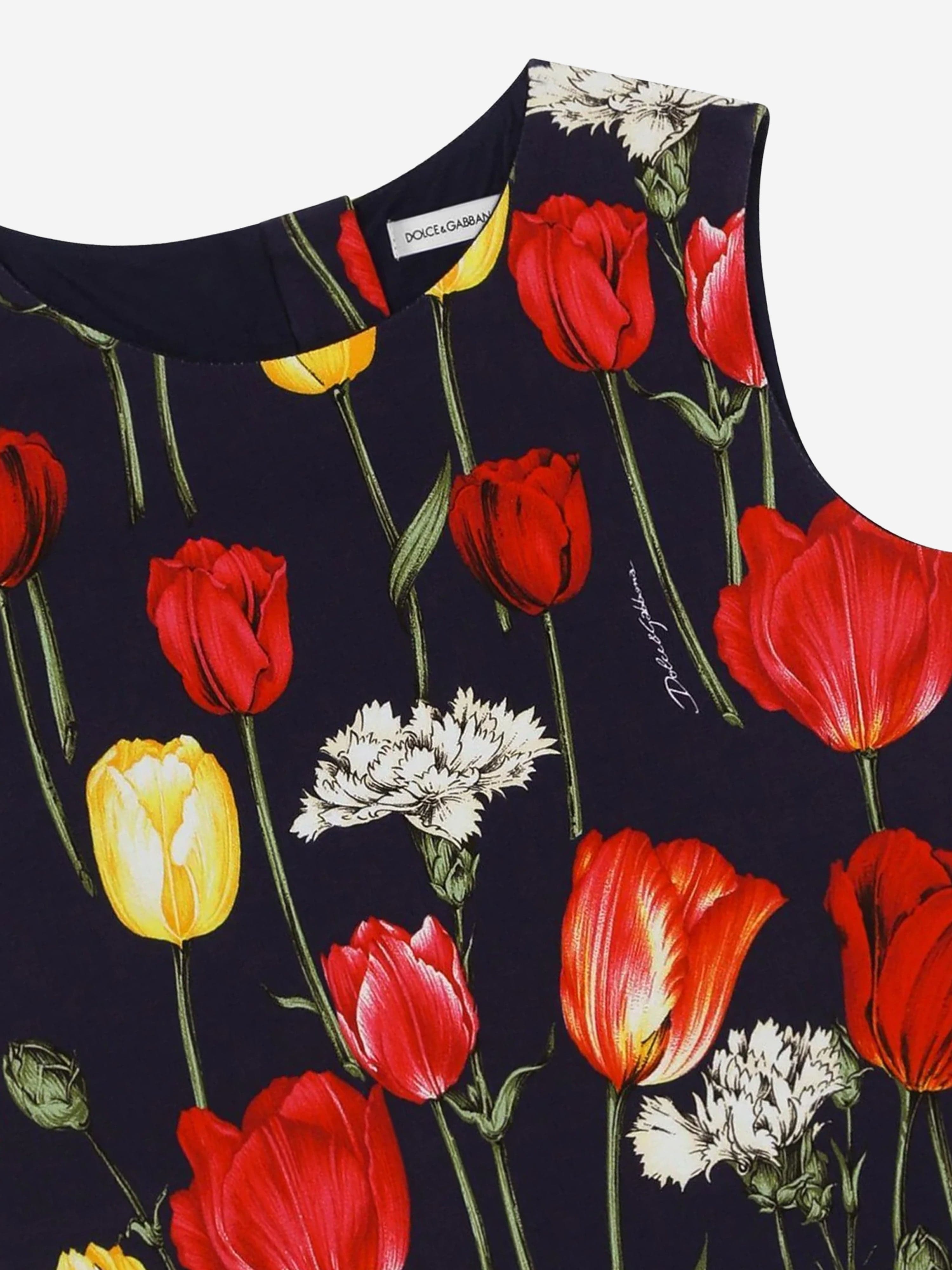 Dolce & Gabbana Girls Sleeveless Tulip Dress in Multicolour