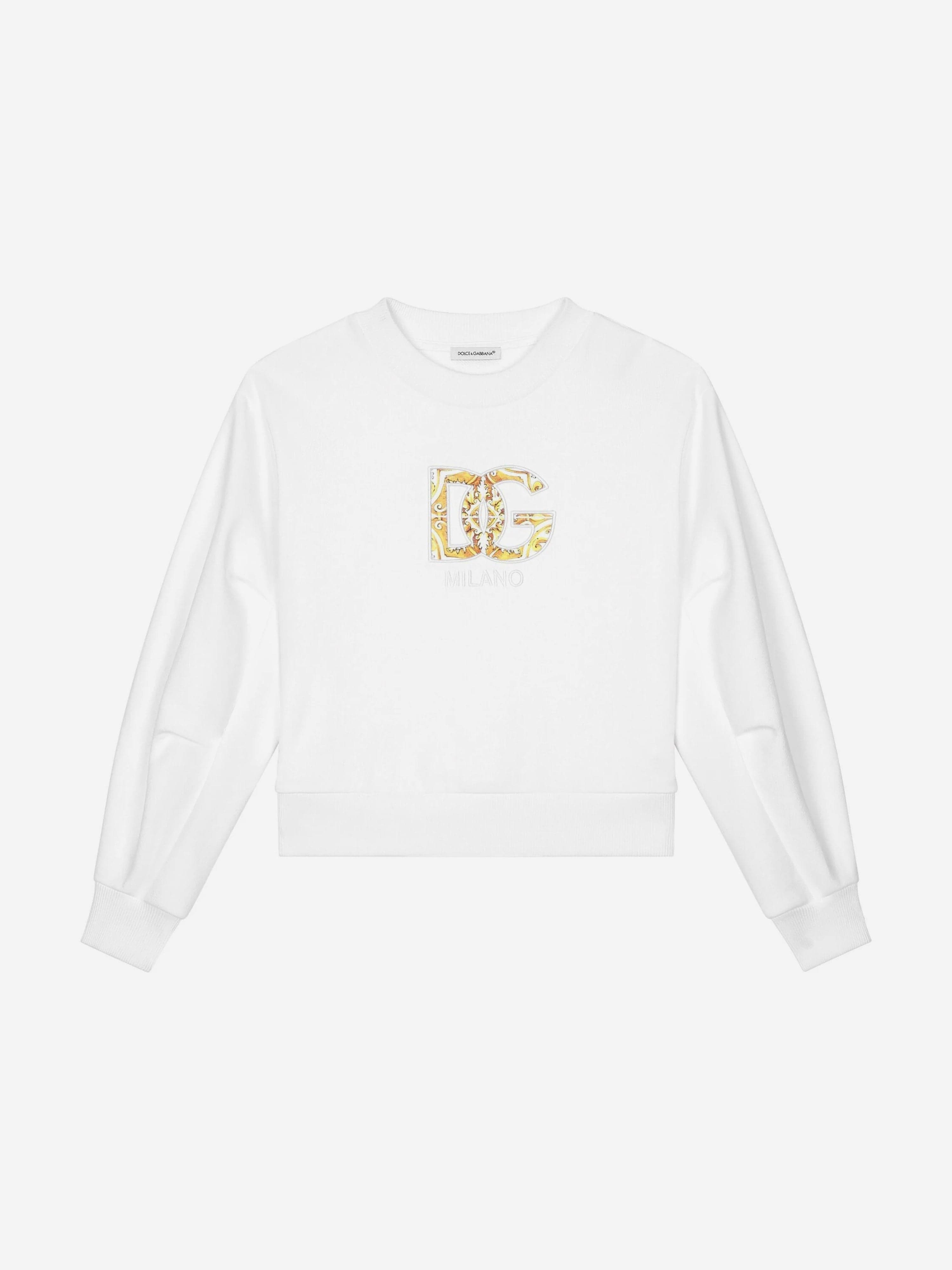 Dolce & Gabbana Girls Maiolica Logo Sweatshirt in White