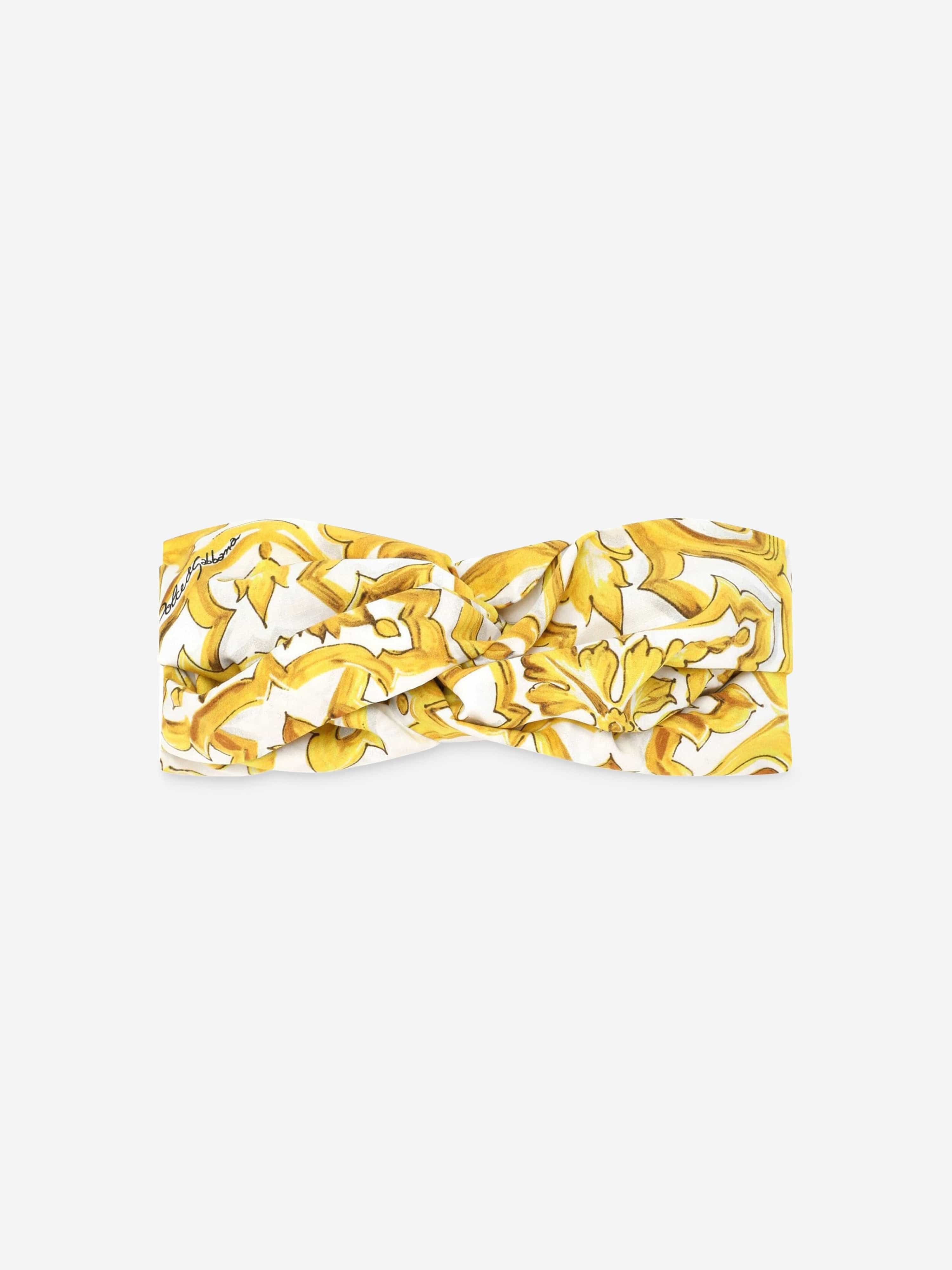 Dolce & Gabbana Grls Maiolica Print Headband in Yellow