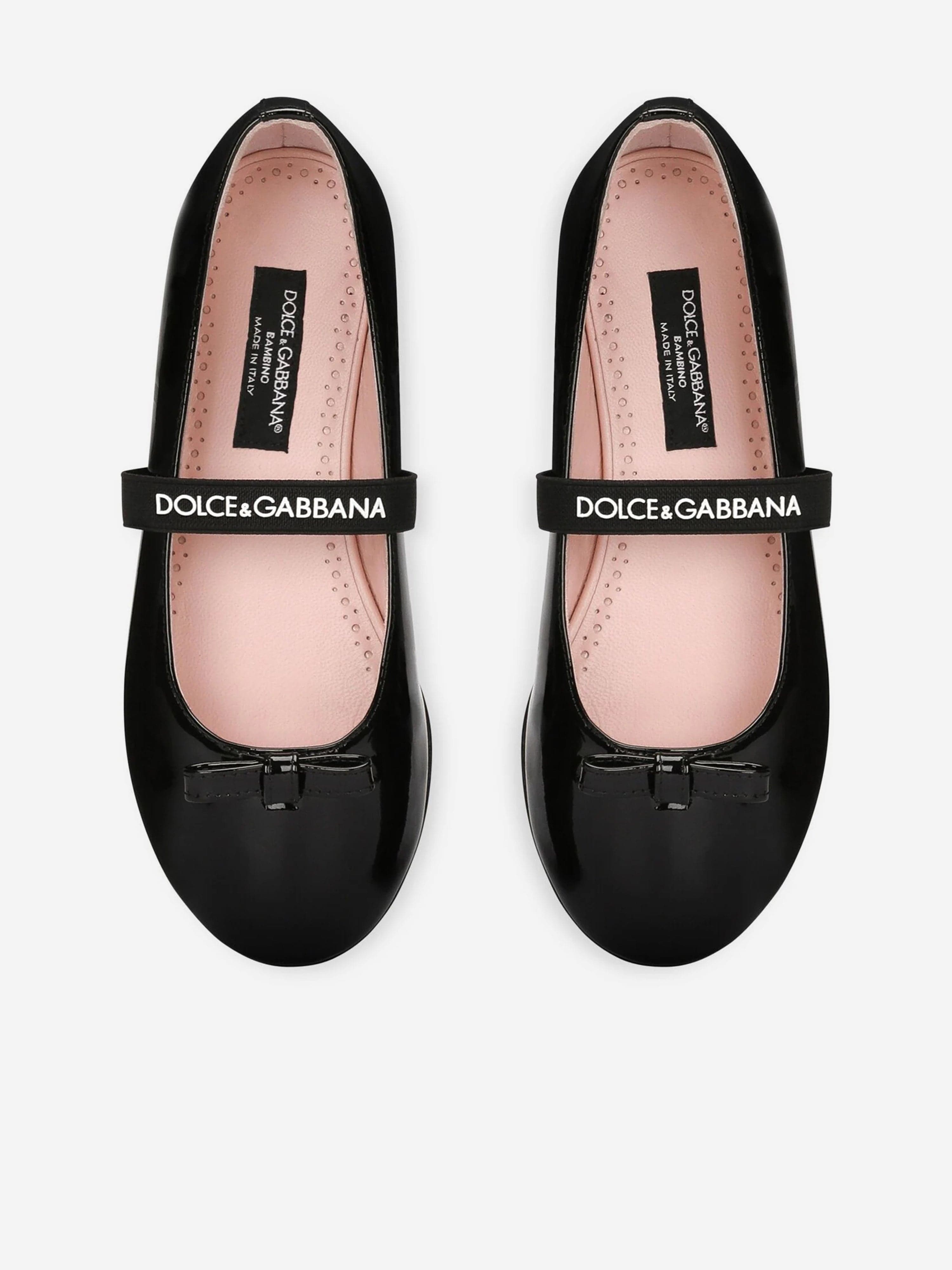 Dolce & Gabbana Girls Patent Leather Ballet Flats in Black
