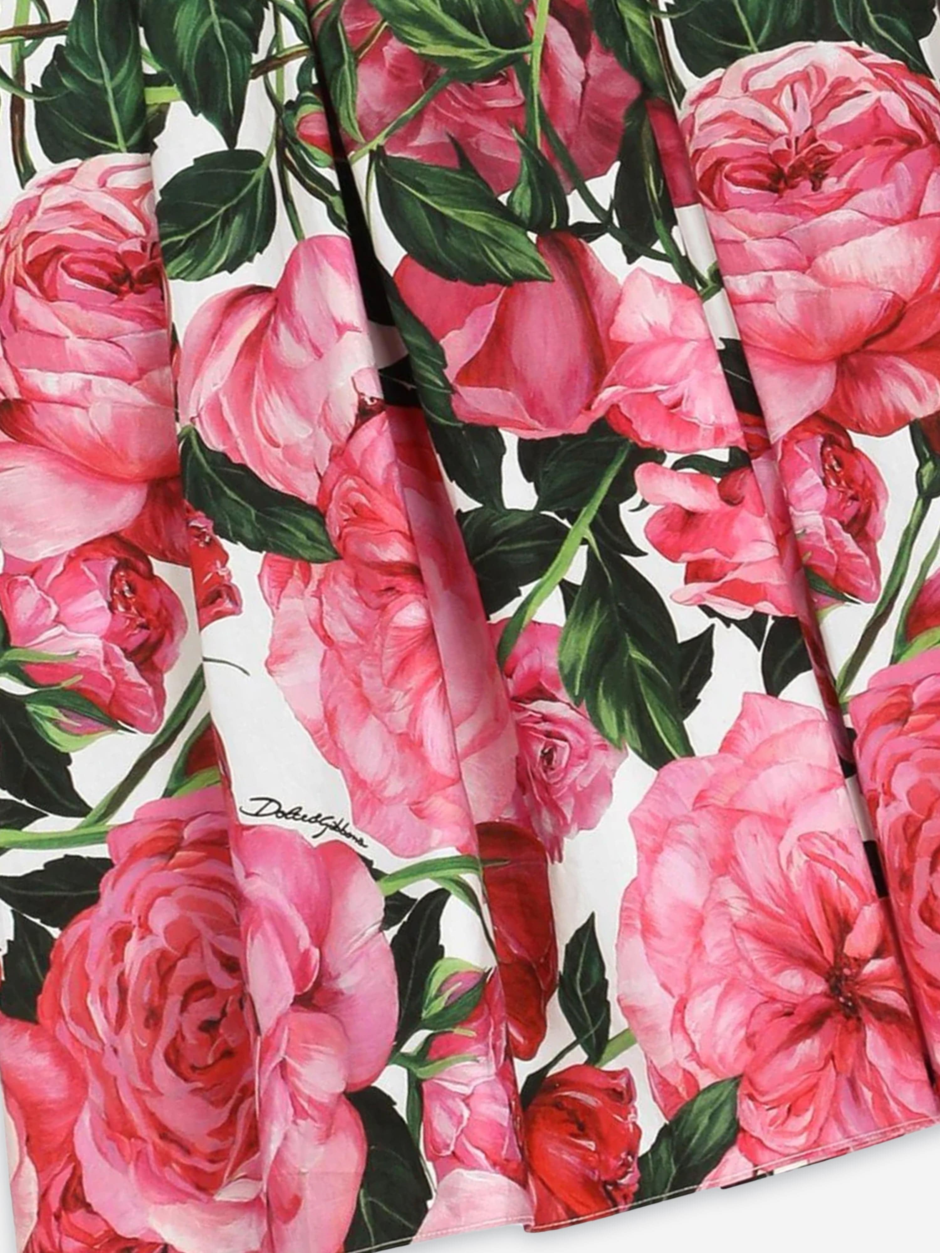 Dolce & Gabbana Girls Rose Print Long Skirt in Pink