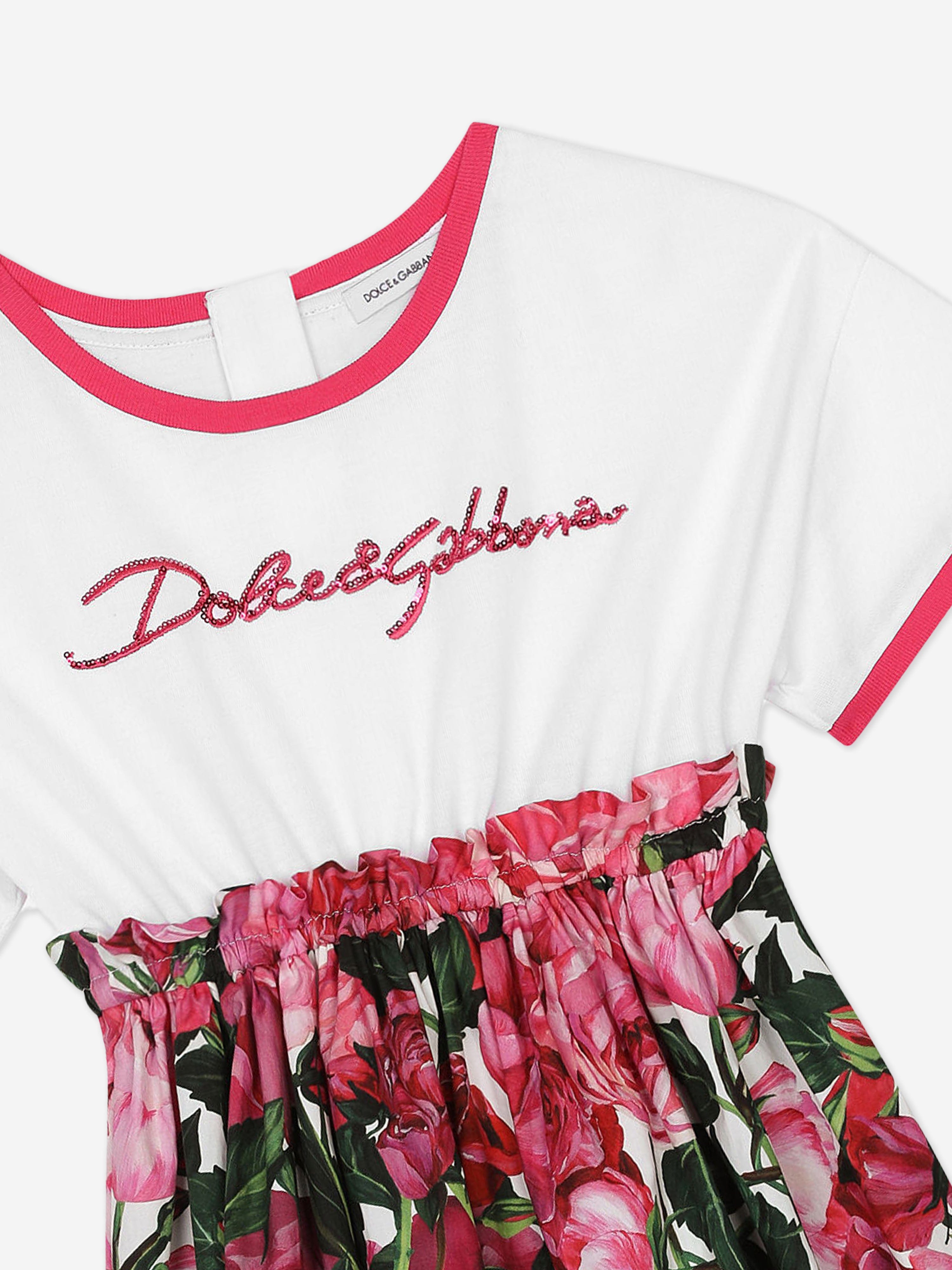 Dolce & Gabbana Girls Cotton Rose Print Dress in Pink