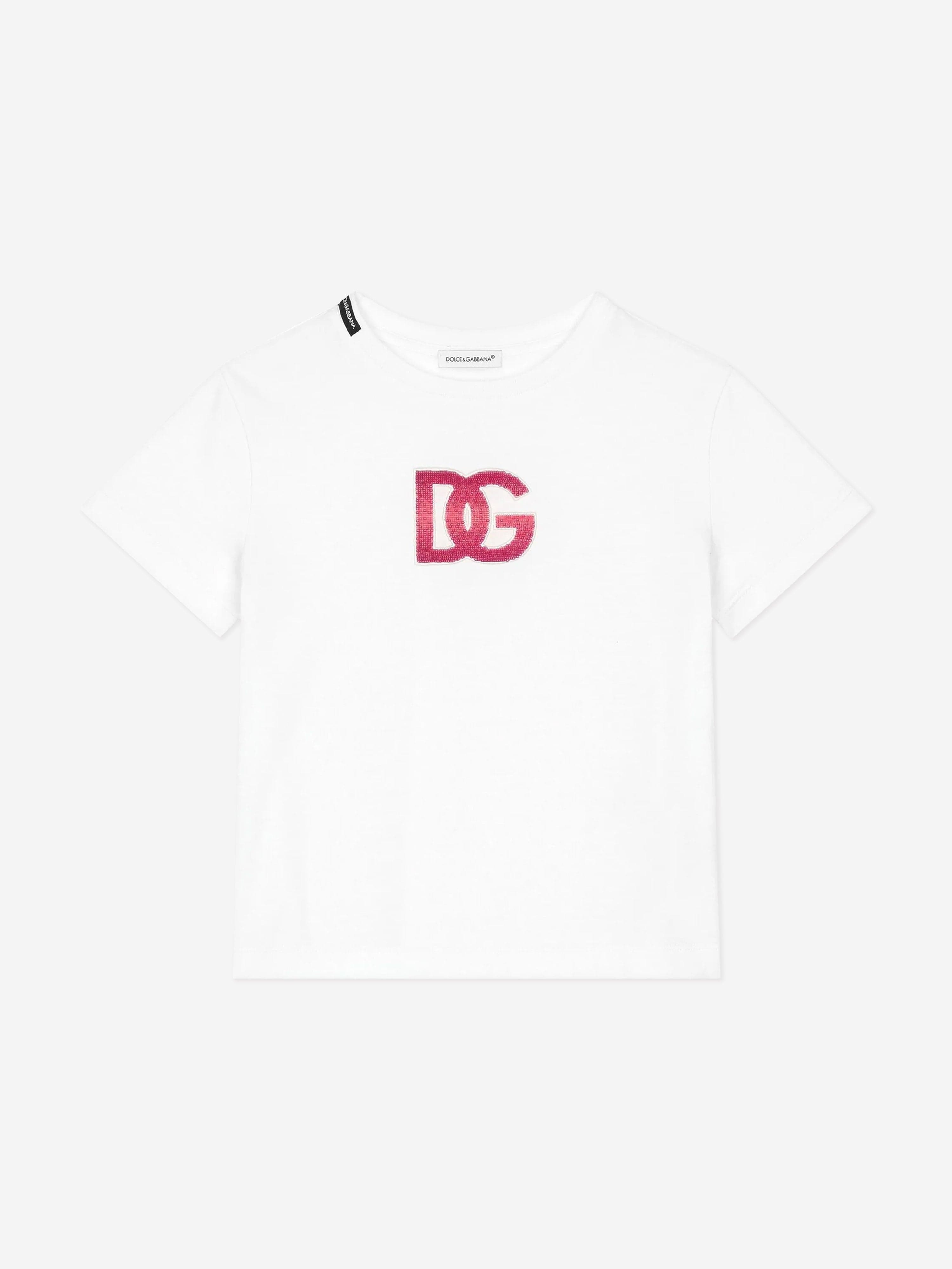 Dolce & Gabbana Girls Embroidered Logo T-Shirt in White