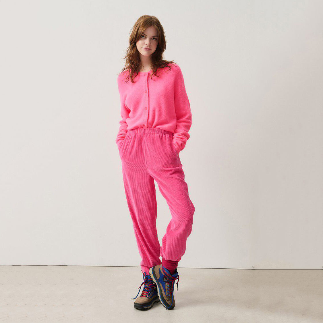 Women Bright Pink Knit Cardigan