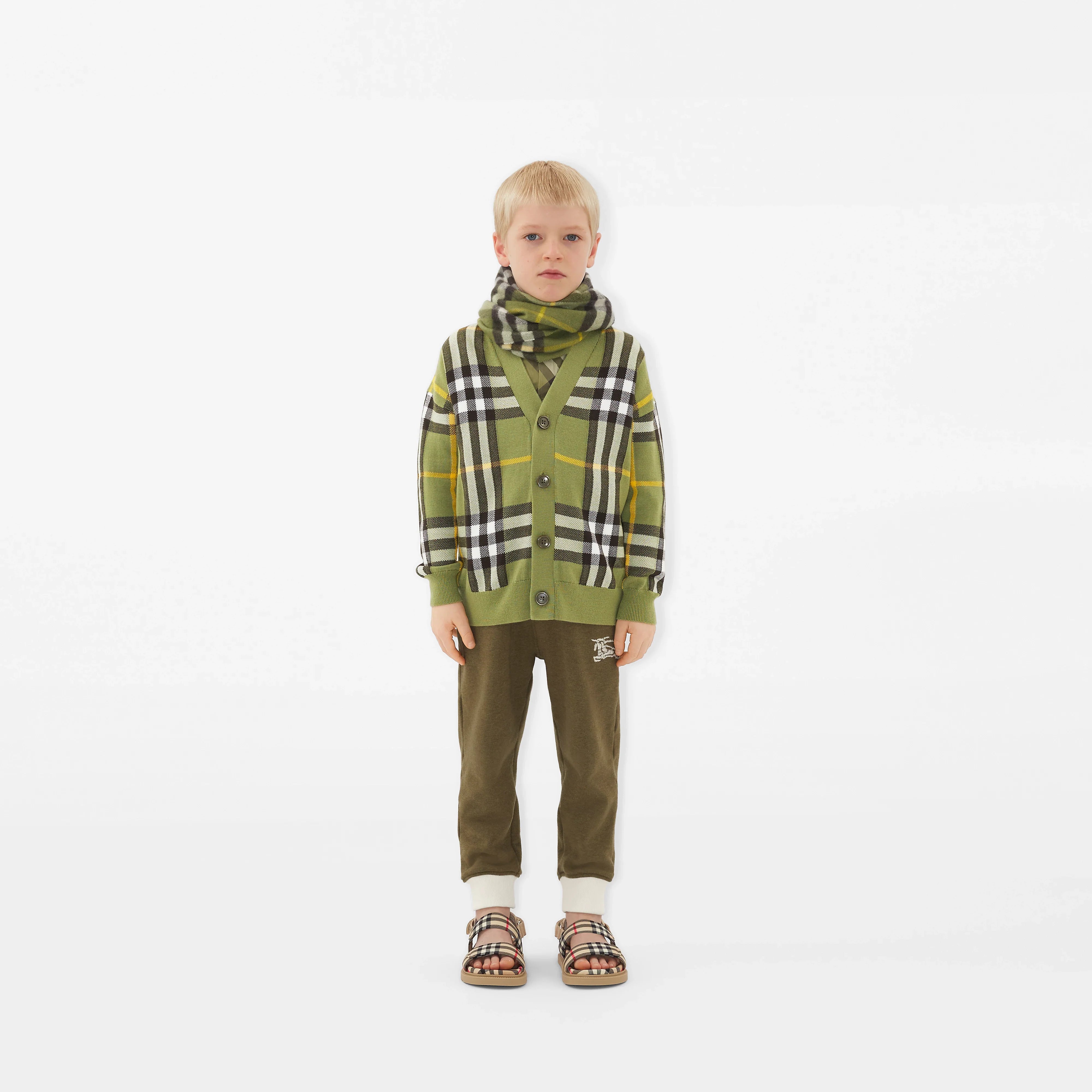 Kids Wool Check Cardigan in Green
