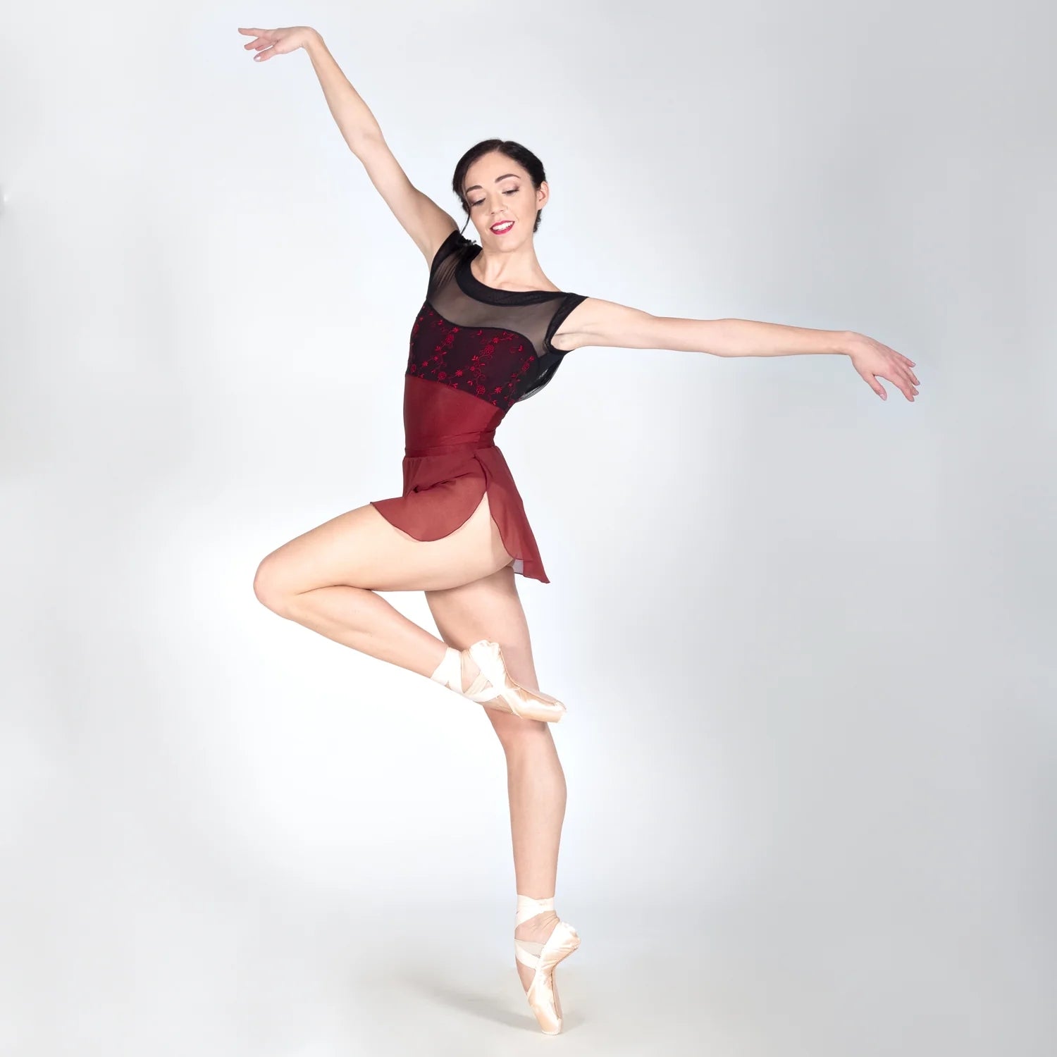 Women Wine Red Embroidered Ballet Onesies