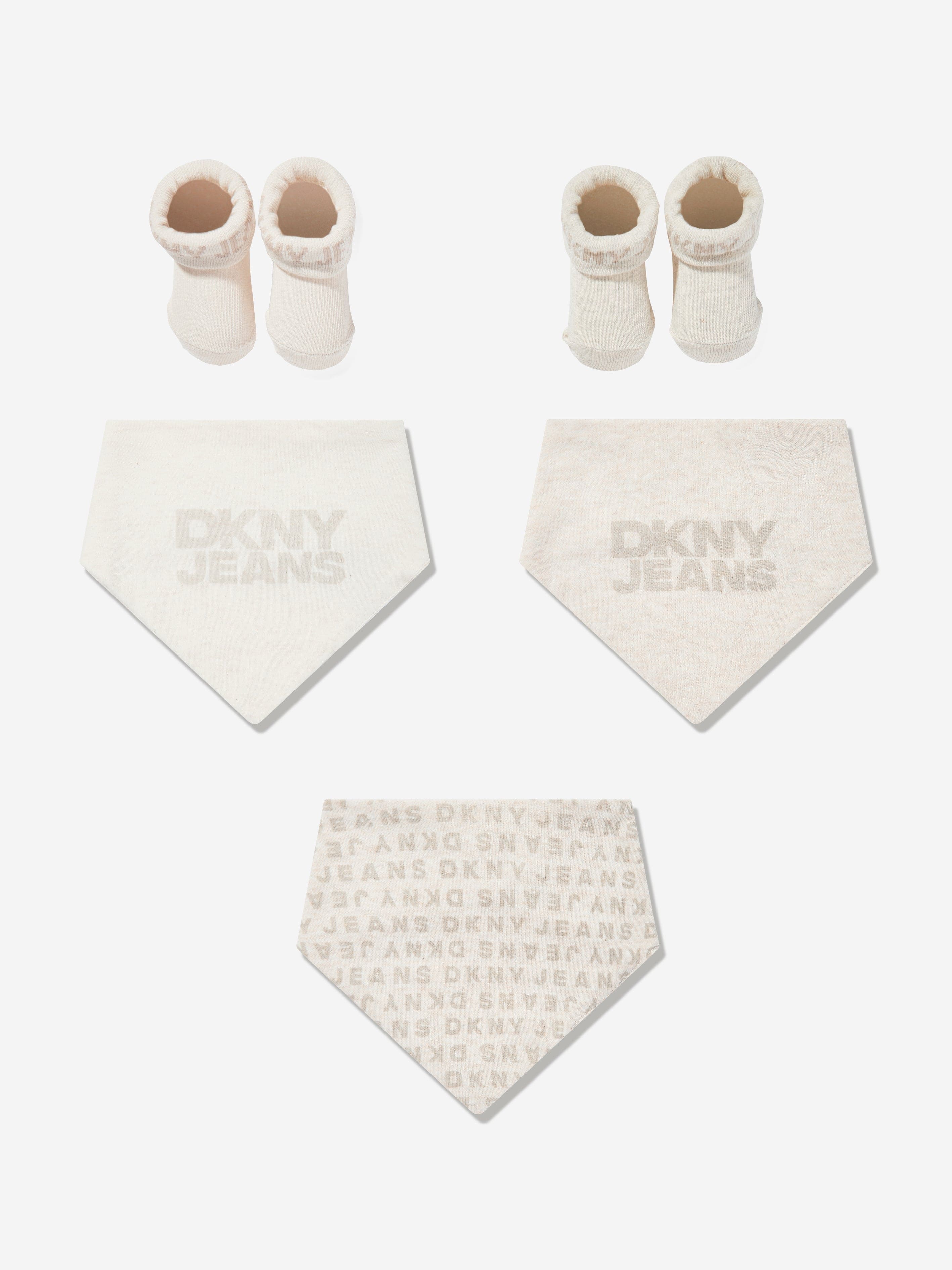 DKNY Baby Bibs and Socks Set in Beige