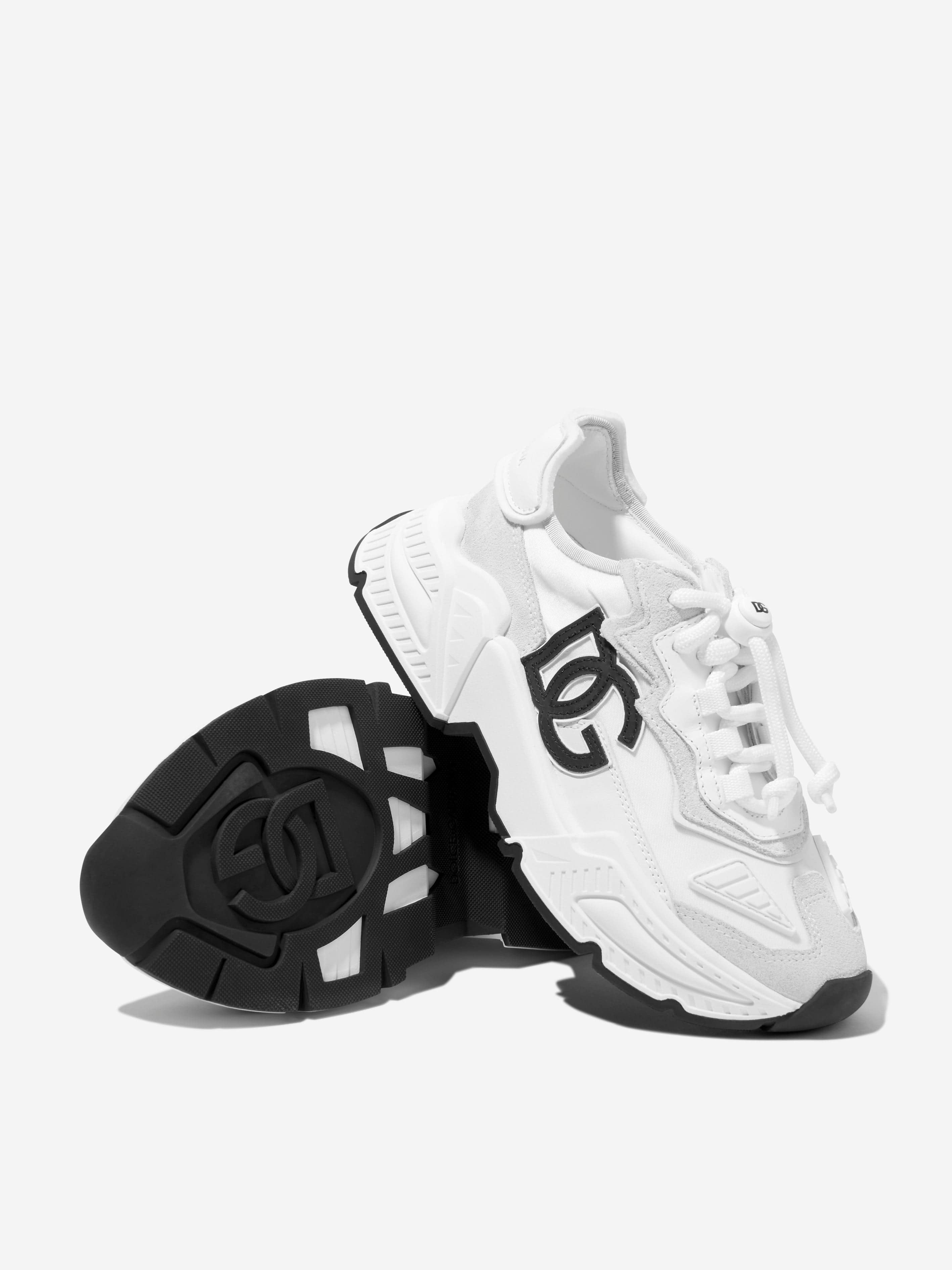 Dolce & Gabbana Kids Logo Lace Up Trainers in White