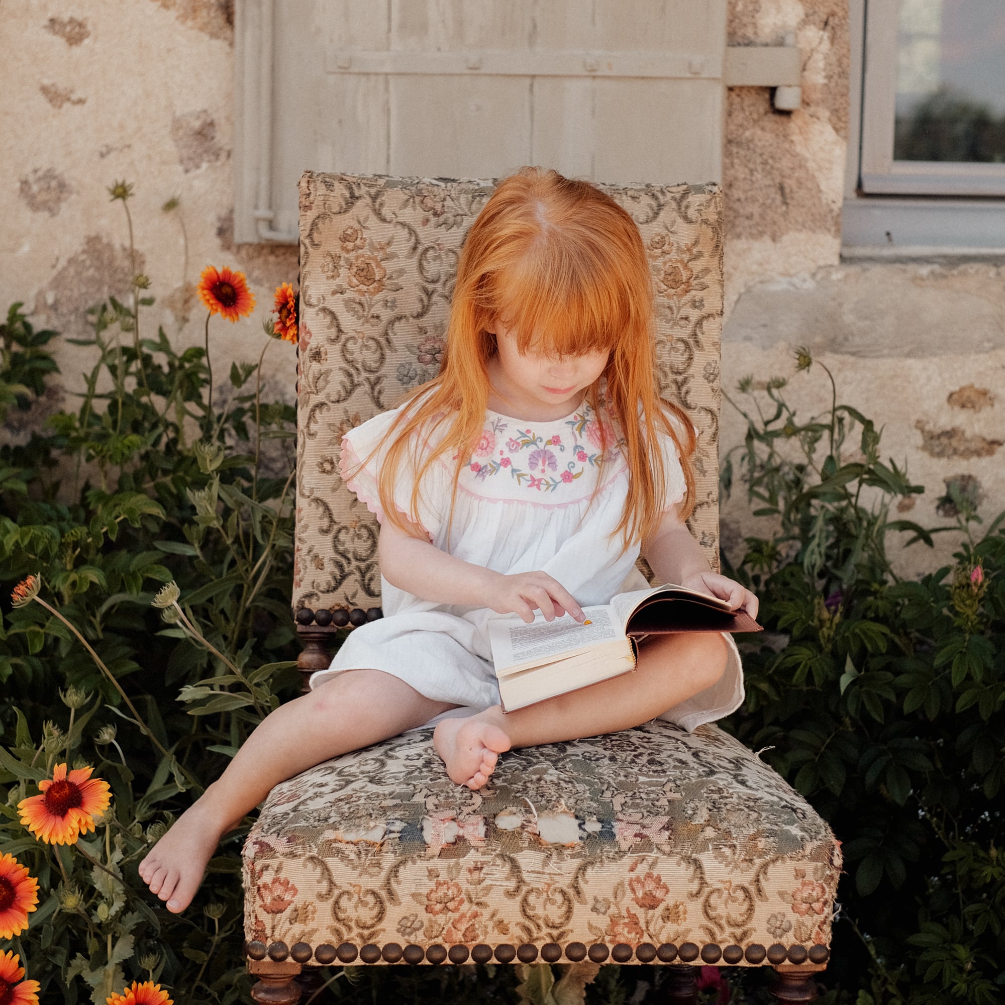Girls White Embroidered Cotton Dress