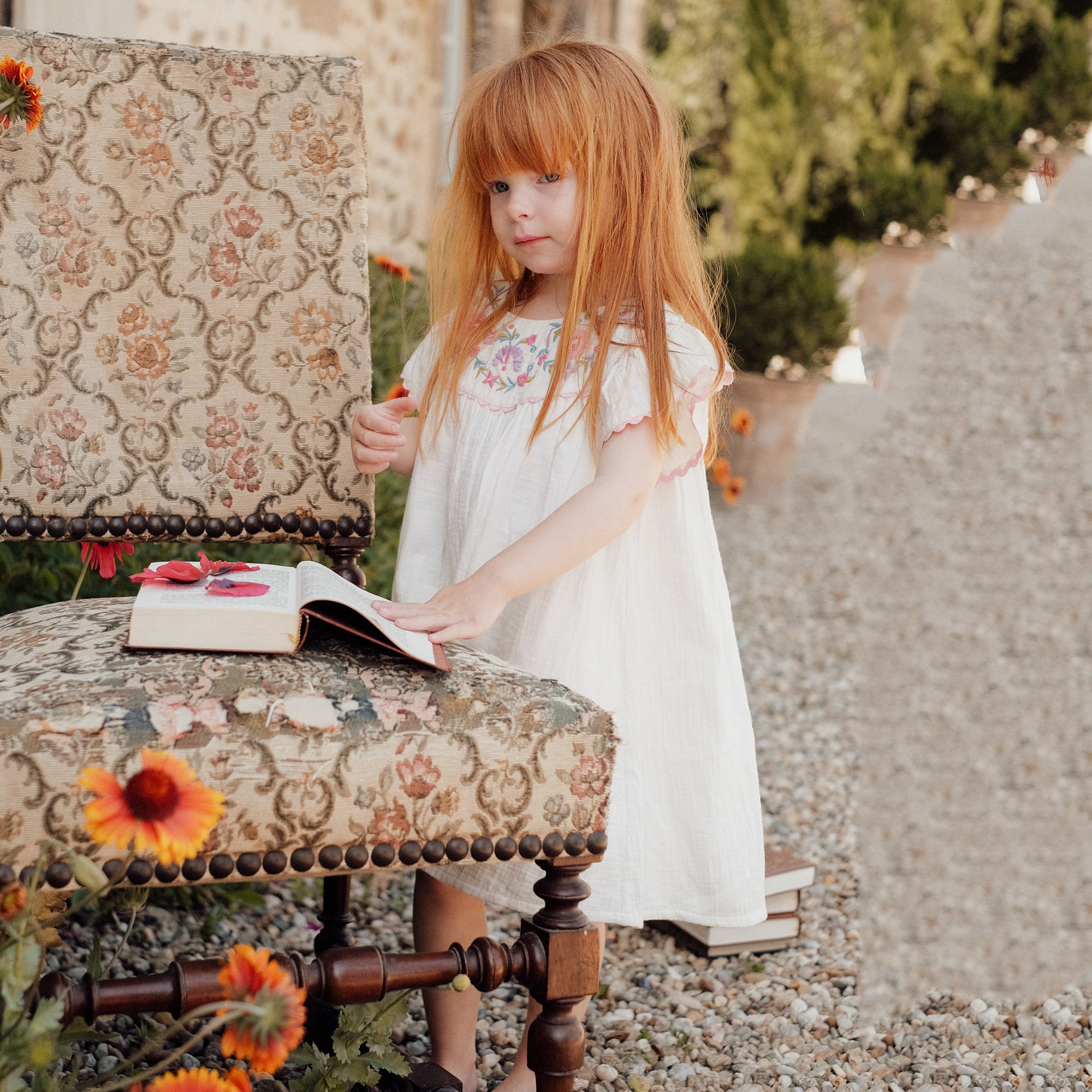 Girls White Embroidered Cotton Dress