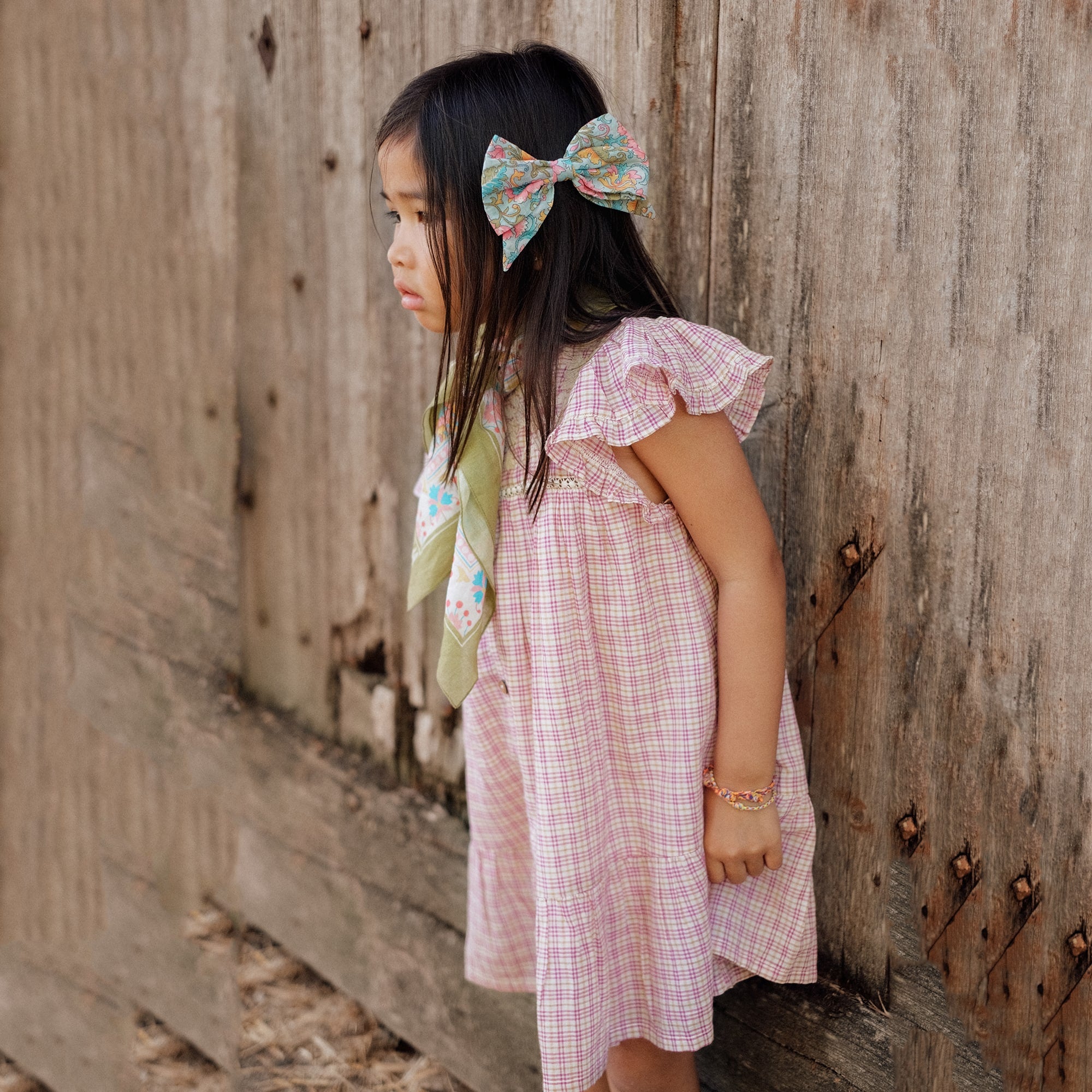 Girls Pink Check Cotton Dress
