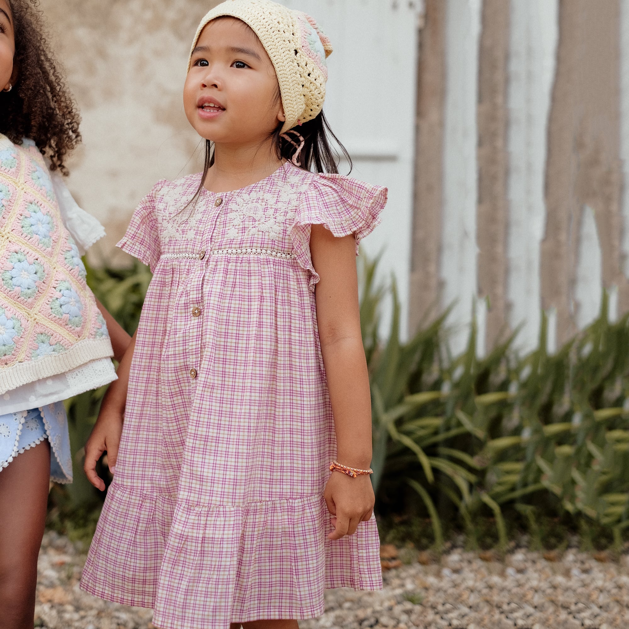 Girls Pink Check Cotton Dress