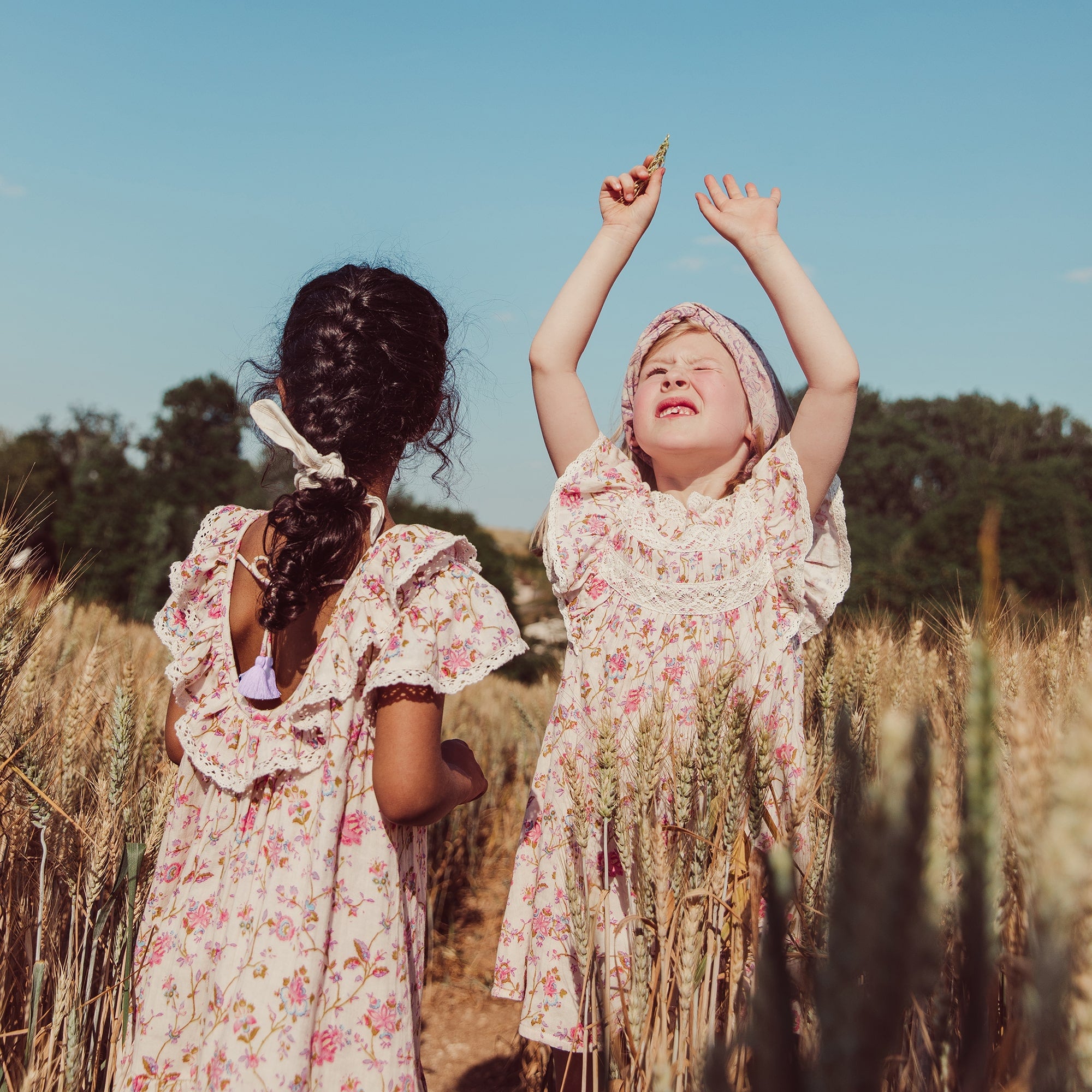 Girls Pink Floral Ruffled Cotton Dress