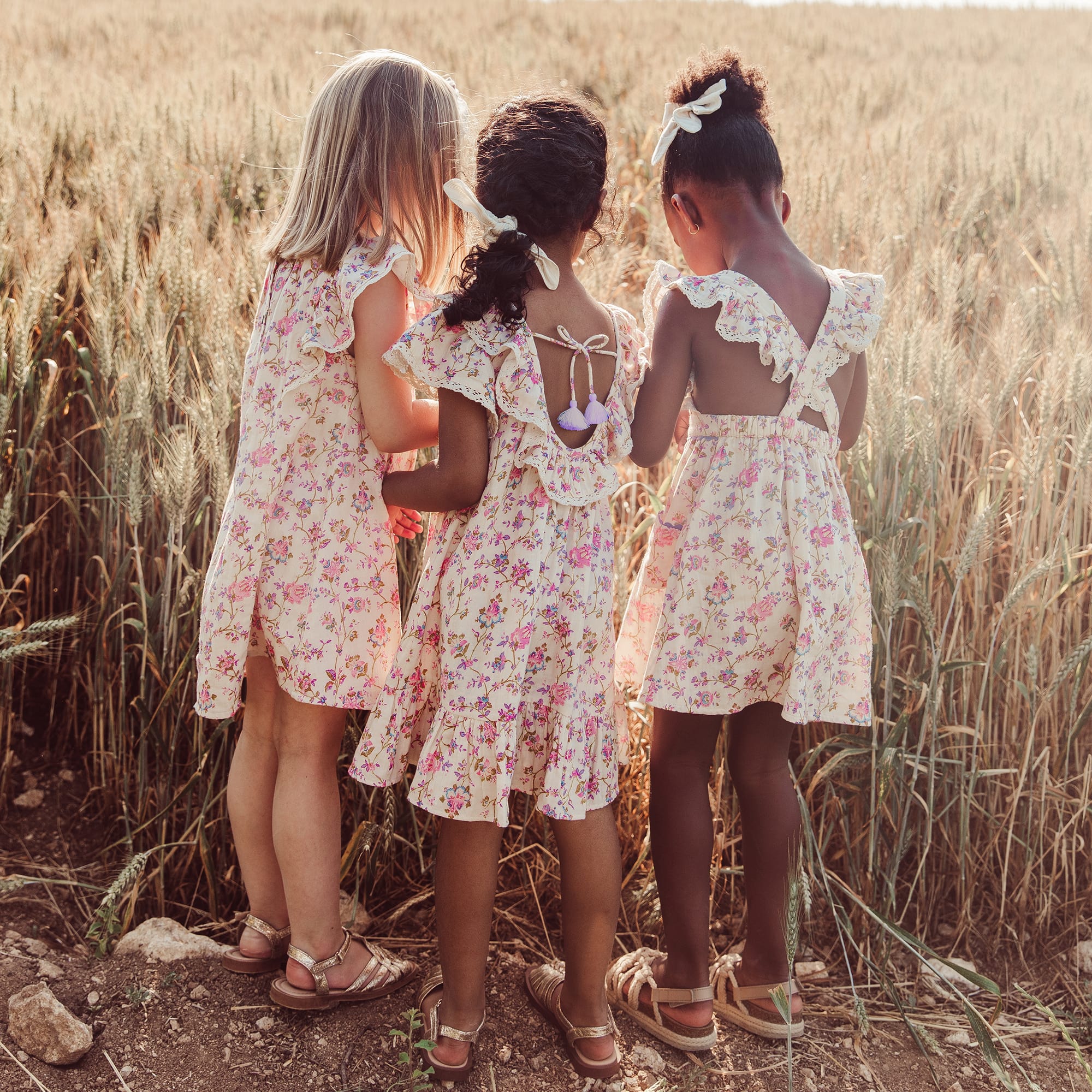 Girls Pink Floral Ruffled Cotton Dress