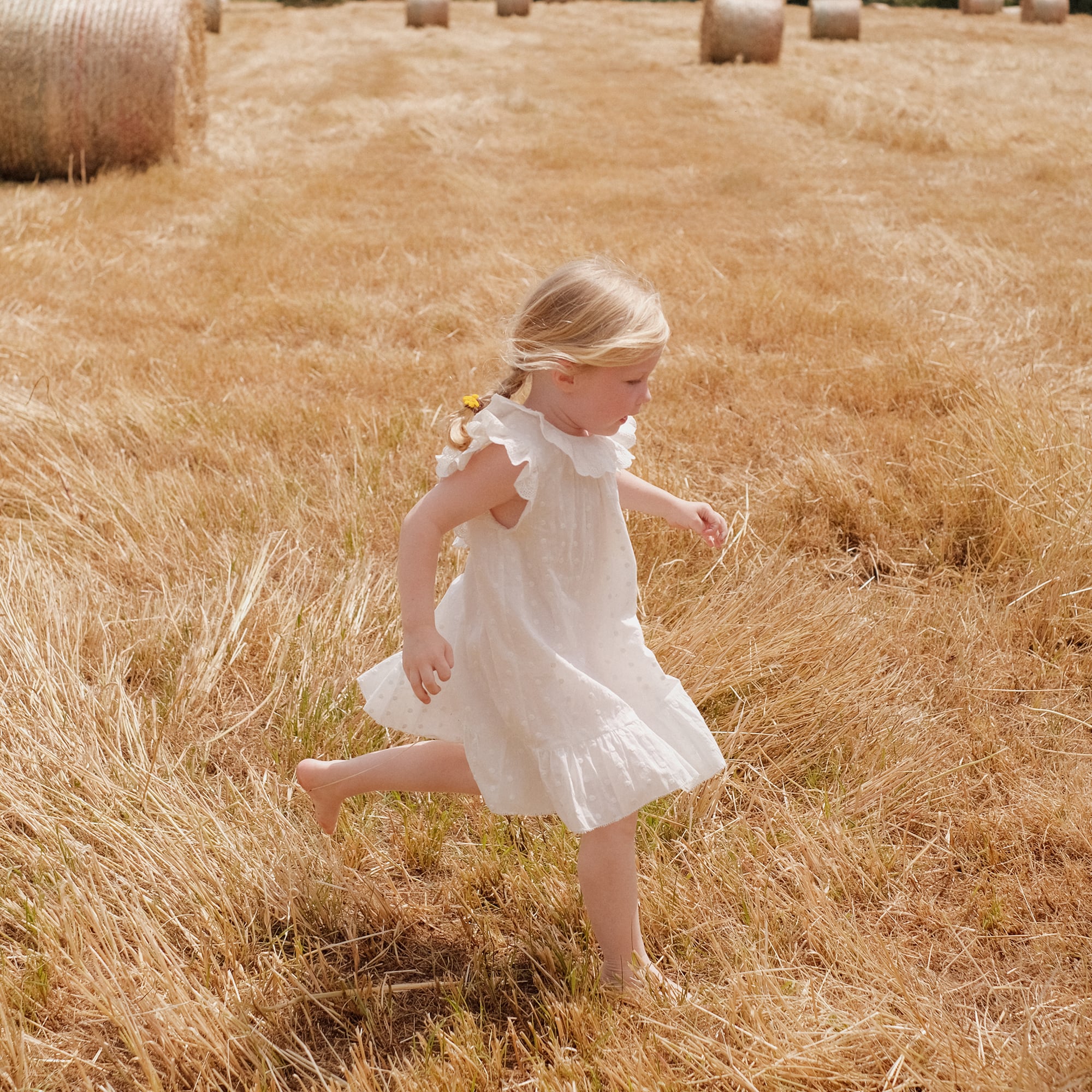 Girls White Ruffled Cotton Dress