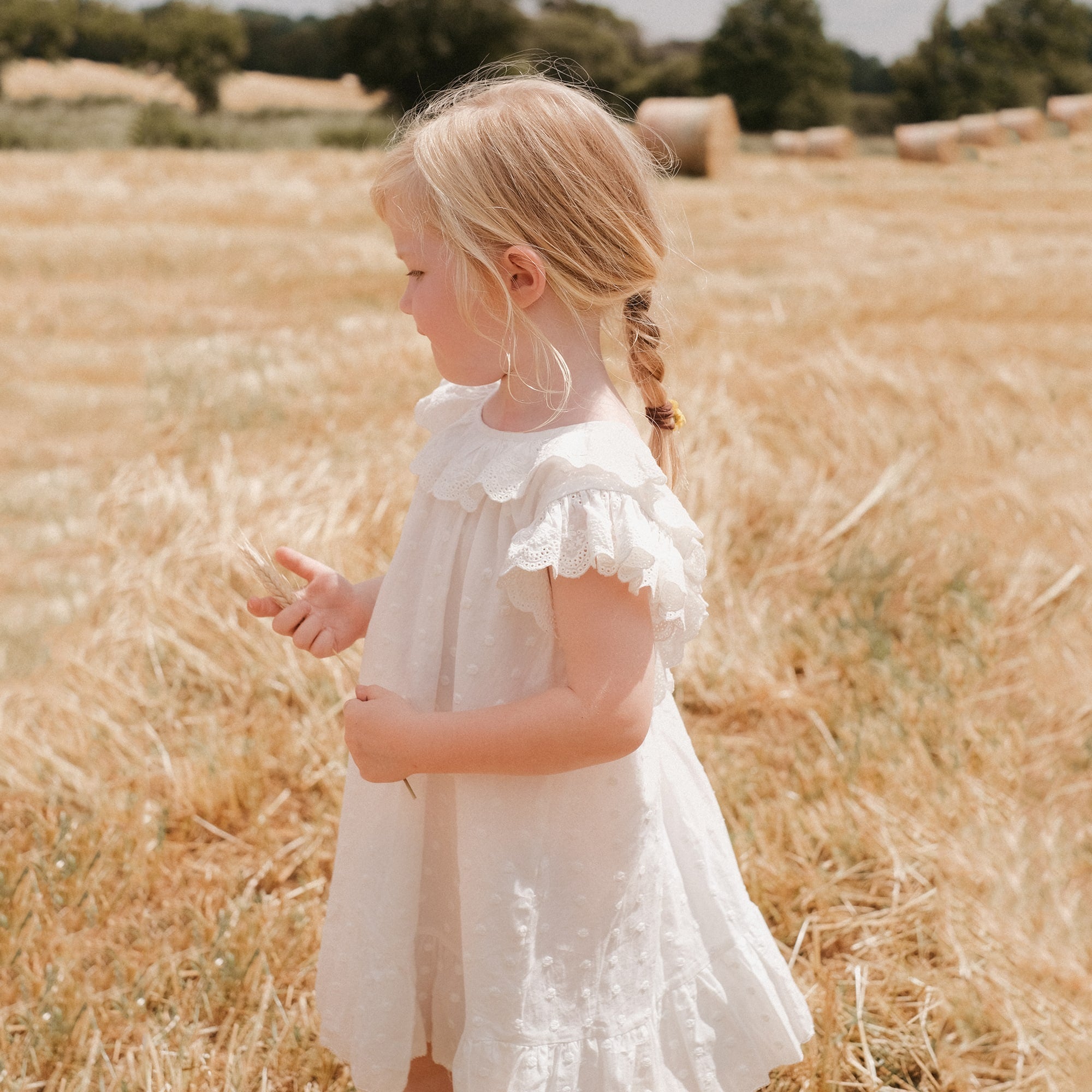 Girls White Ruffled Cotton Dress