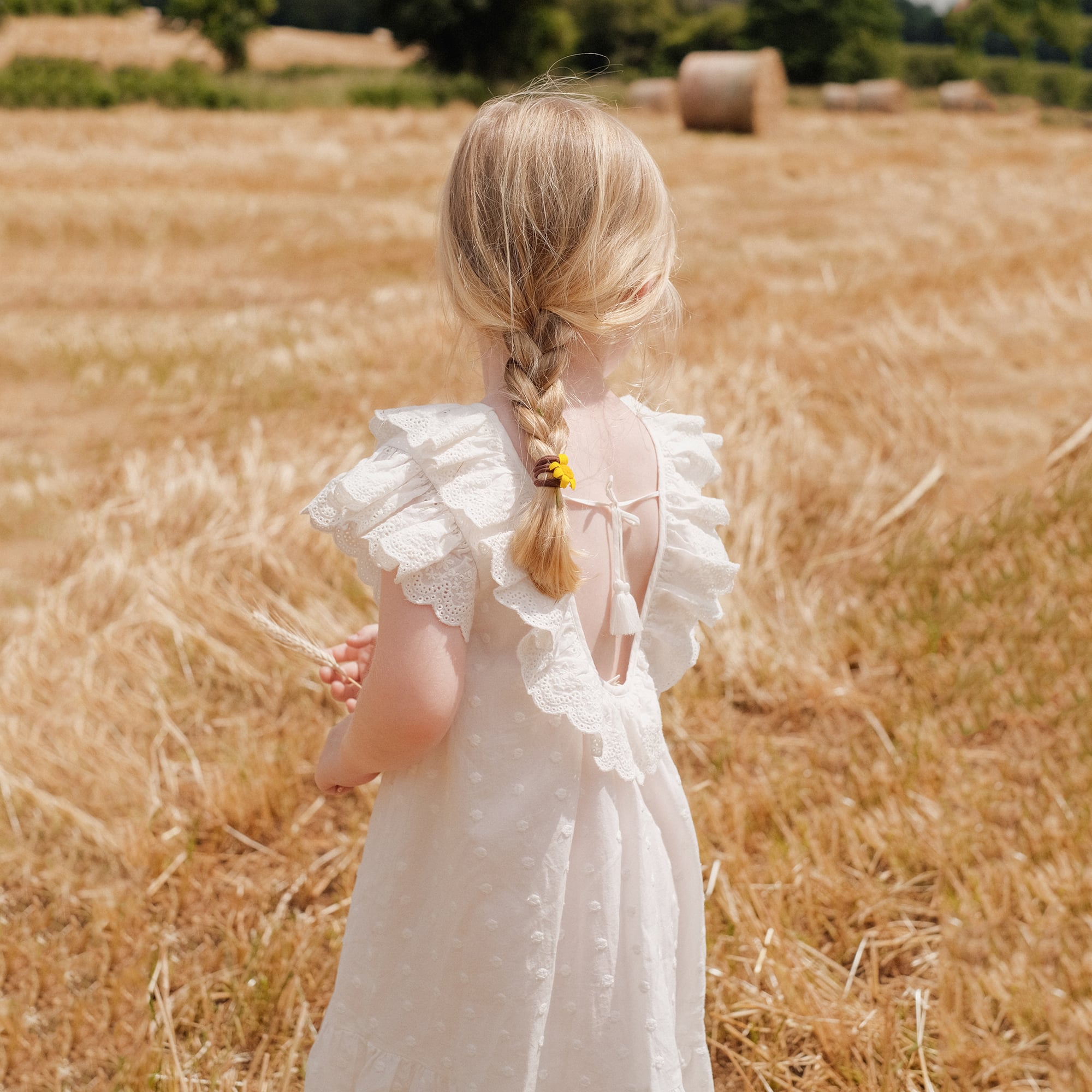 Girls White Ruffled Cotton Dress