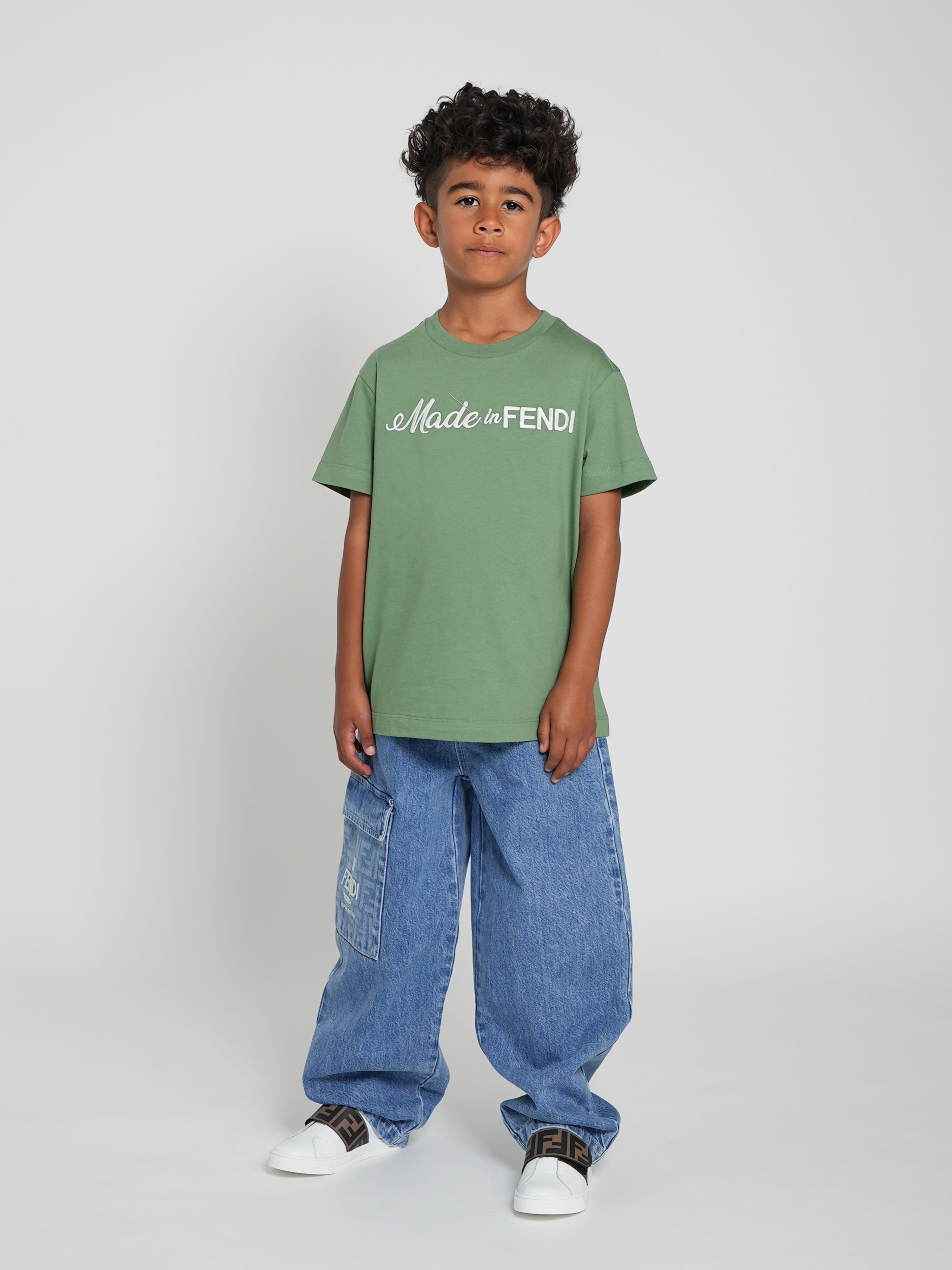 Fendi Kids Logo T-Shirt in Green