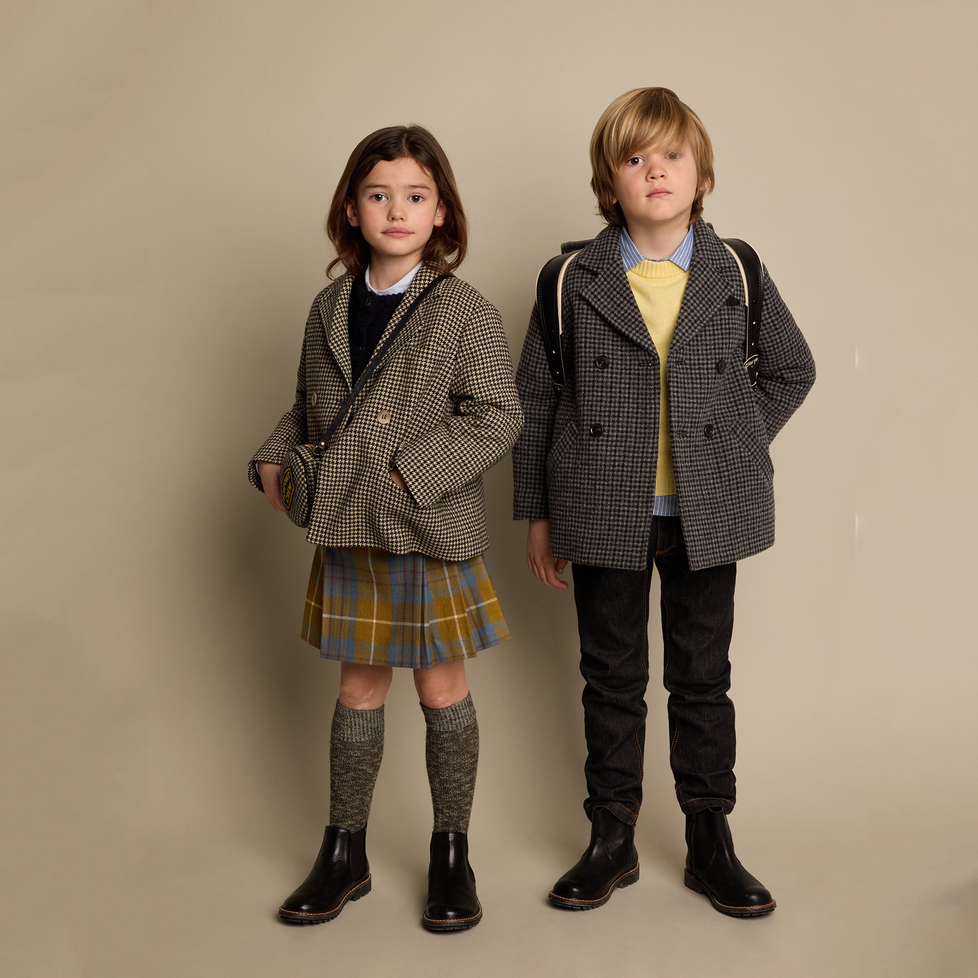 Boys & Girls Grey Check Wool Coat
