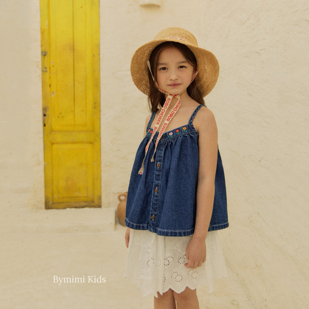 Girls Blue Denim Strap Top