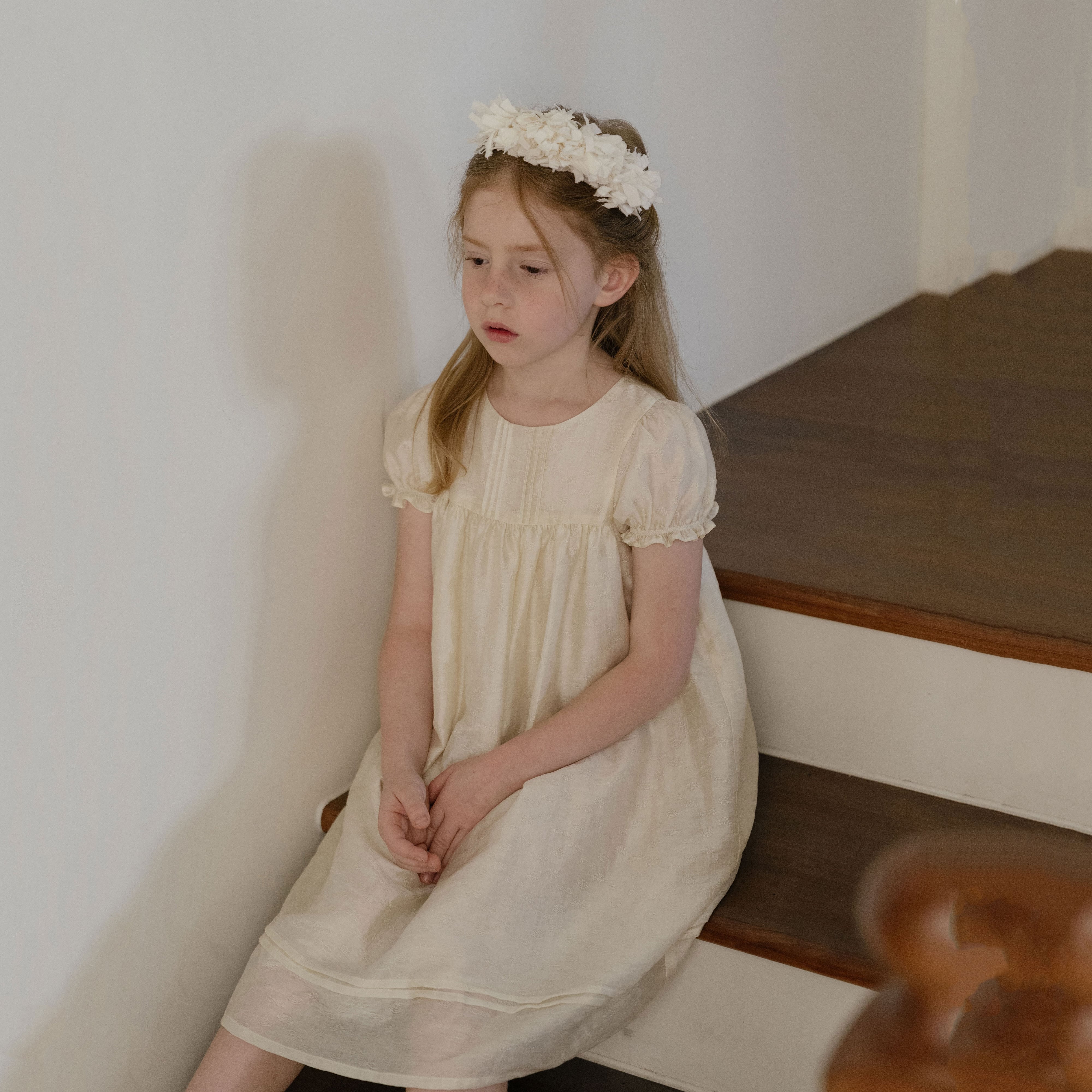 Girls Beige Jacquard Dress