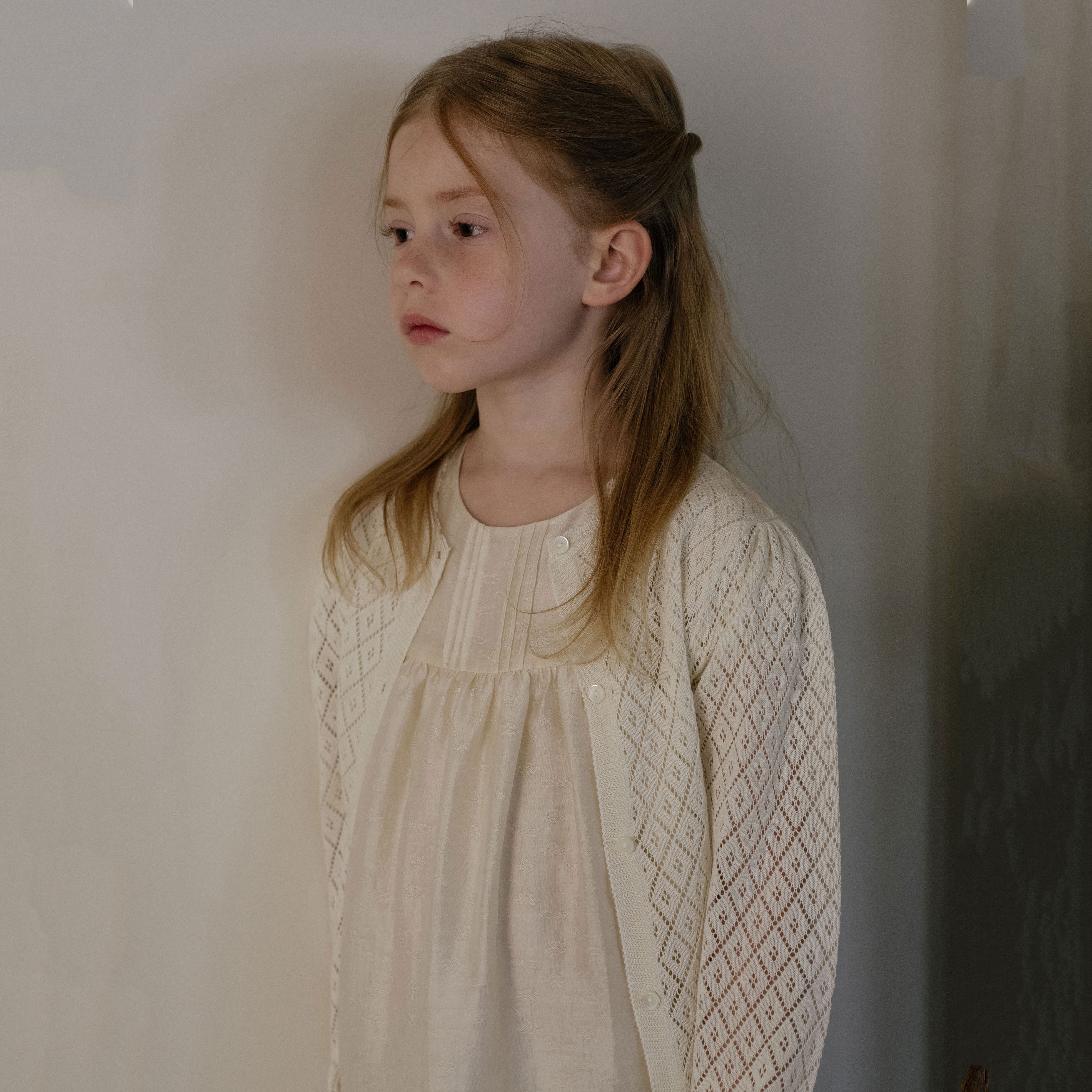 Girls Beige Jacquard Dress