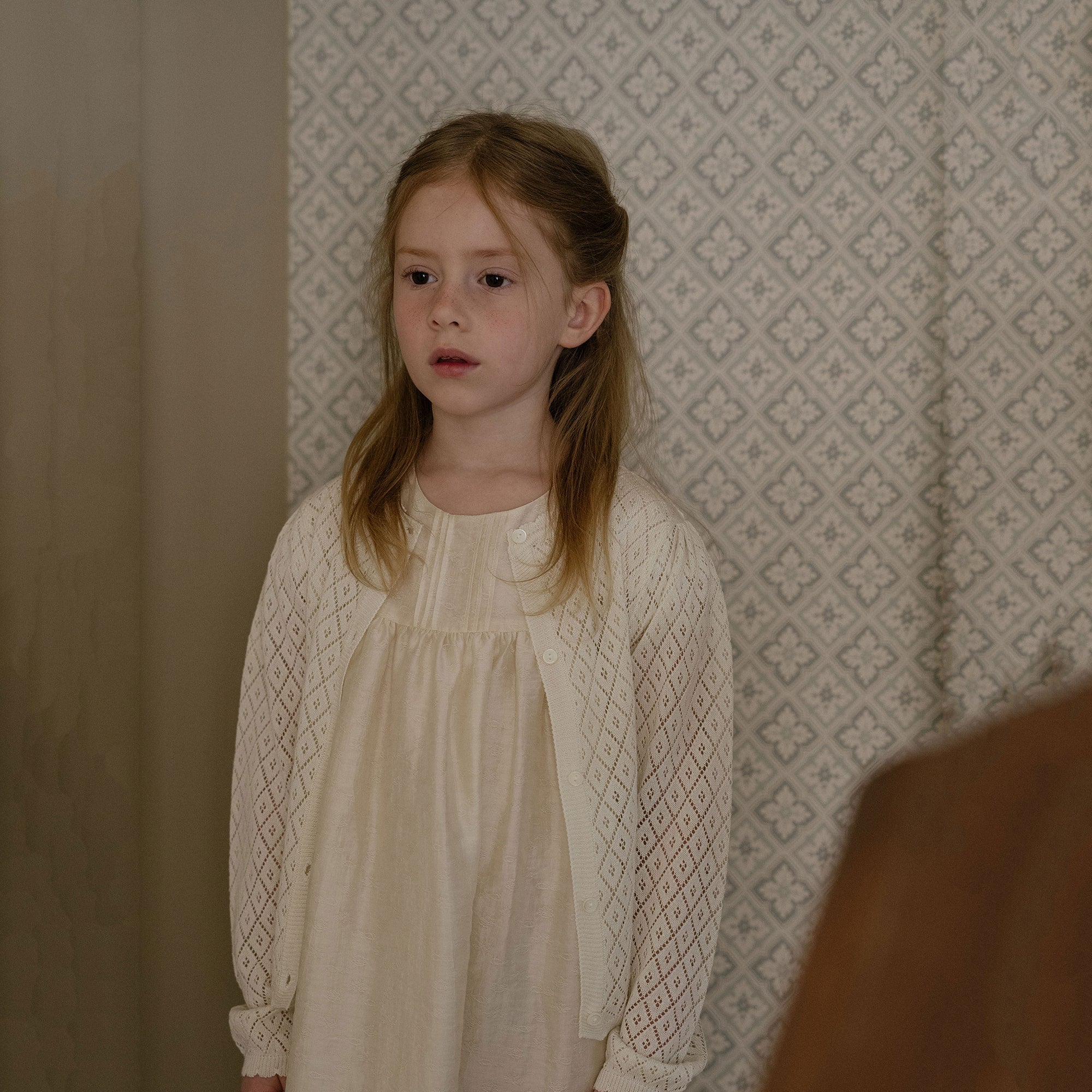 Girls Beige Jacquard Dress