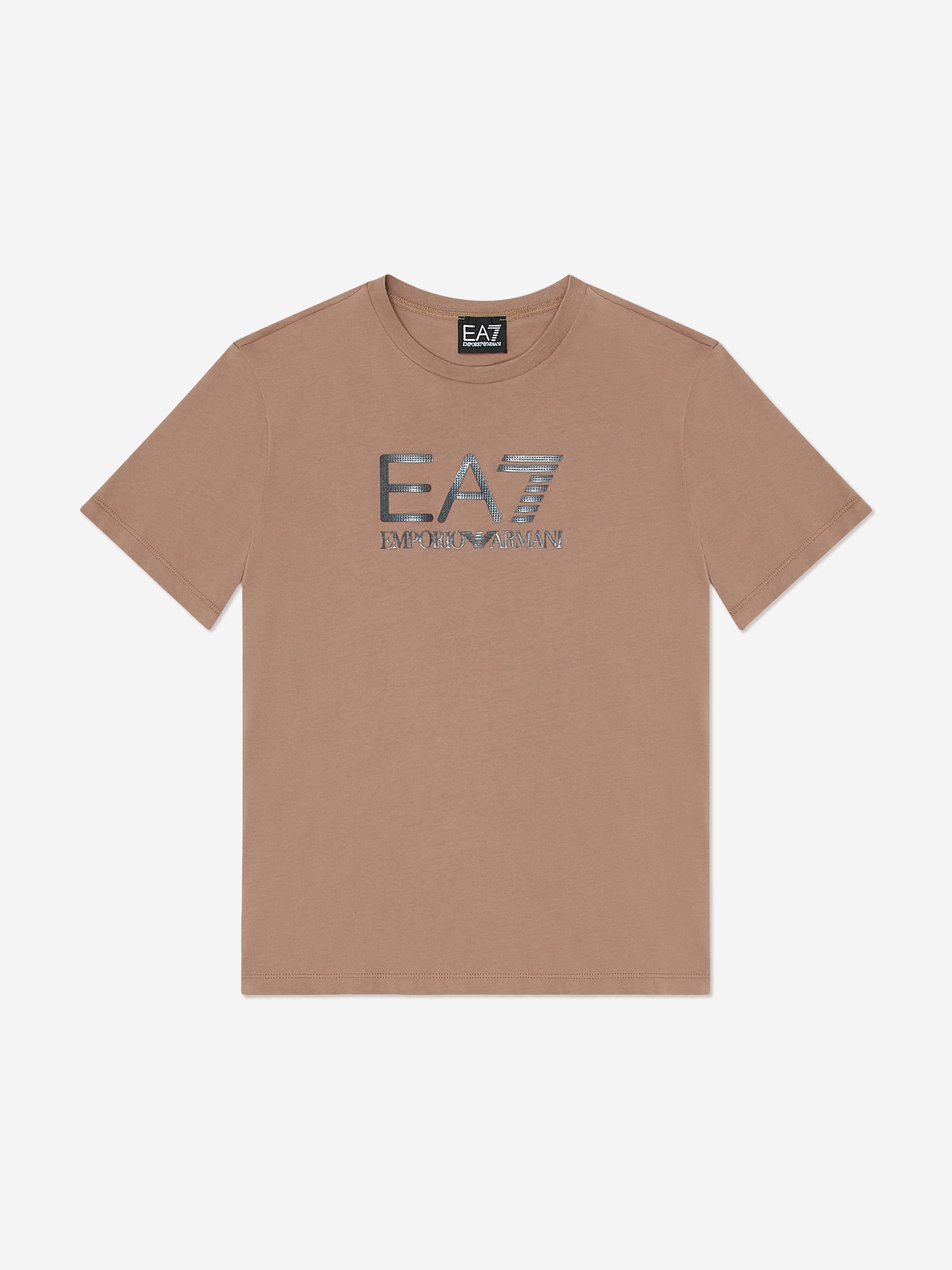 EA7 Emporio Armani Boys Logo T-Shirt in Brown