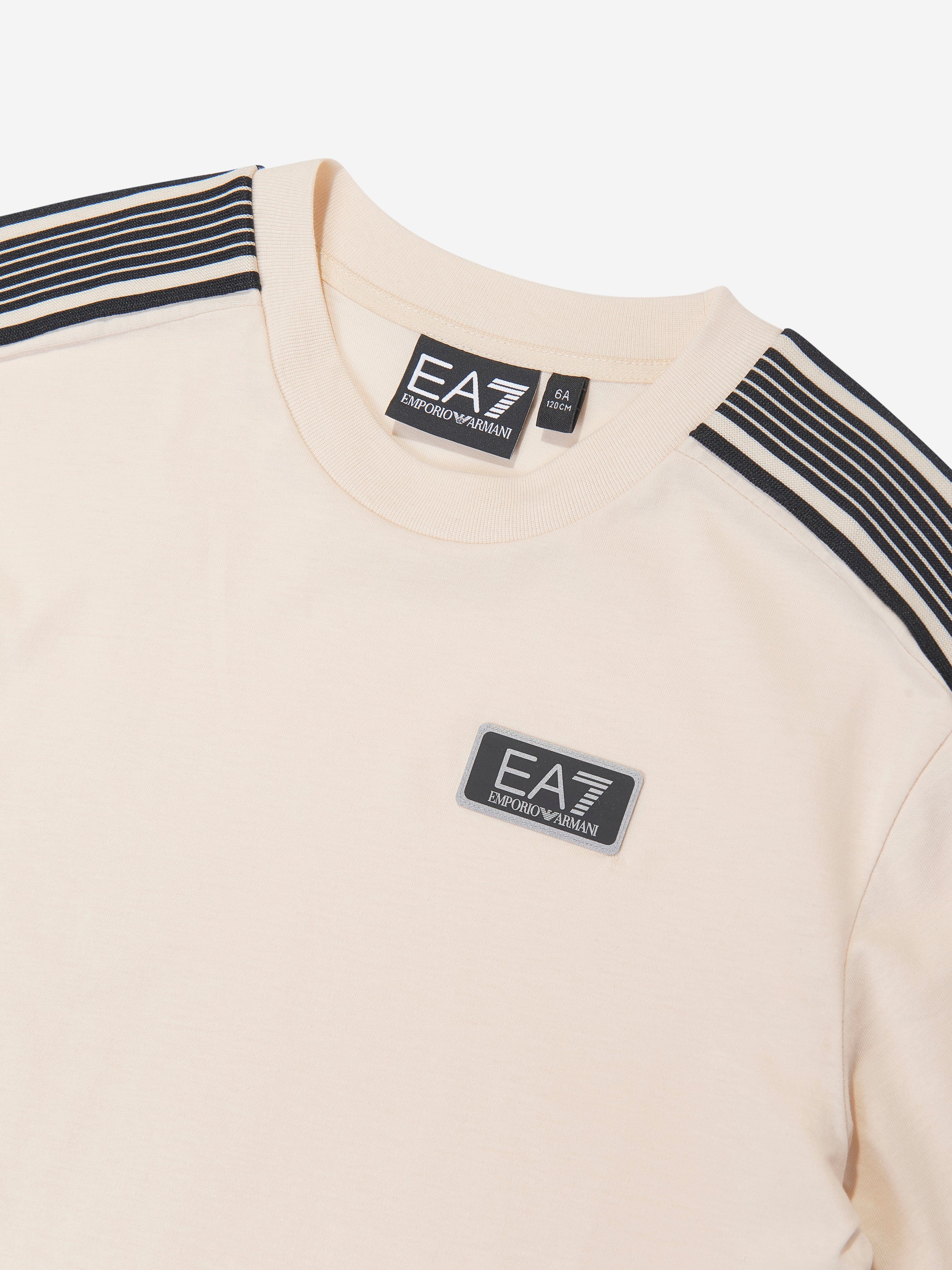 EA7 Emporio Armani Boys Logo T-Shirt in Beige