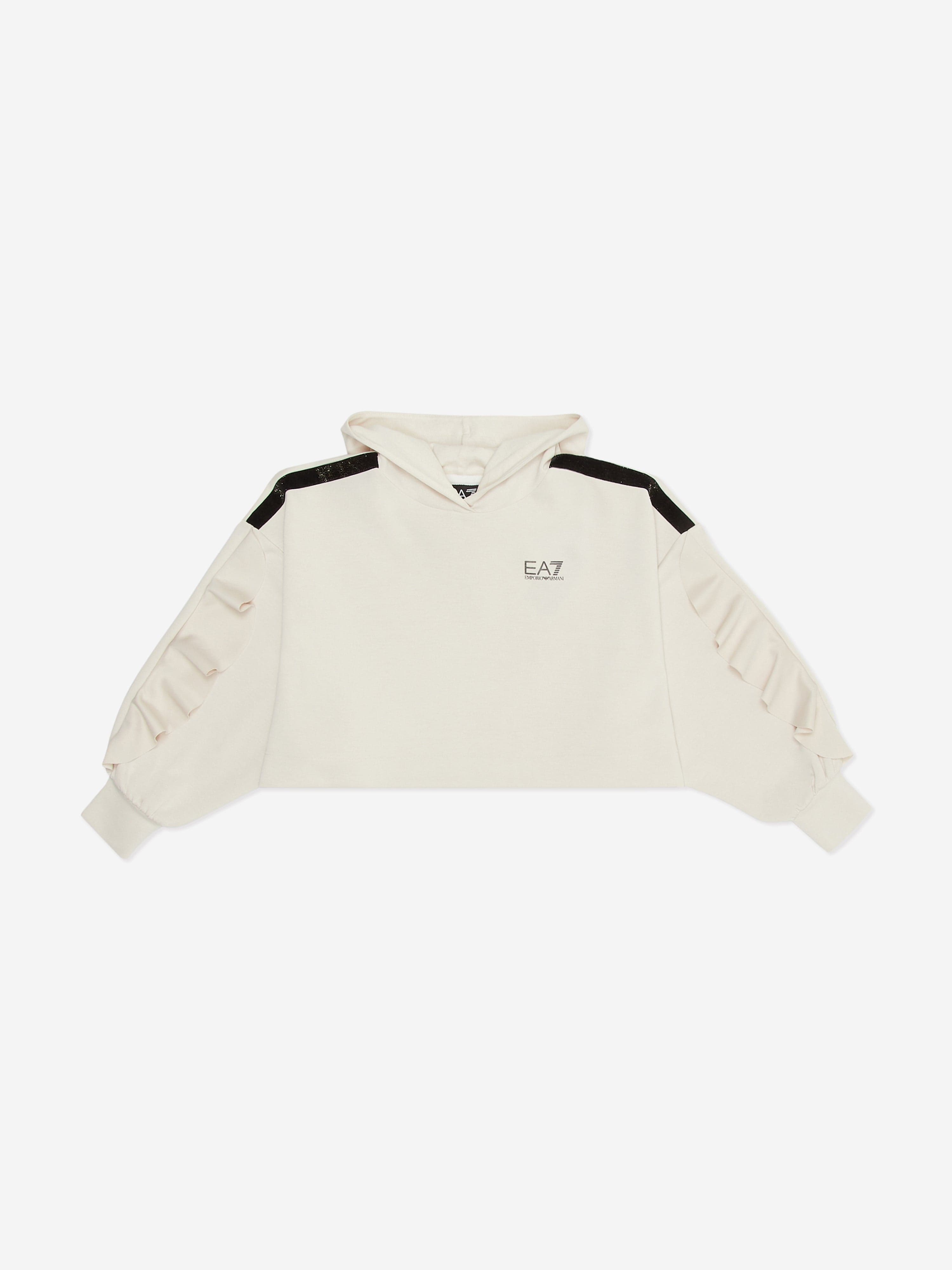 EA7 Emporio Armani Girls Wide Fit Cropped Hoodie Beige
