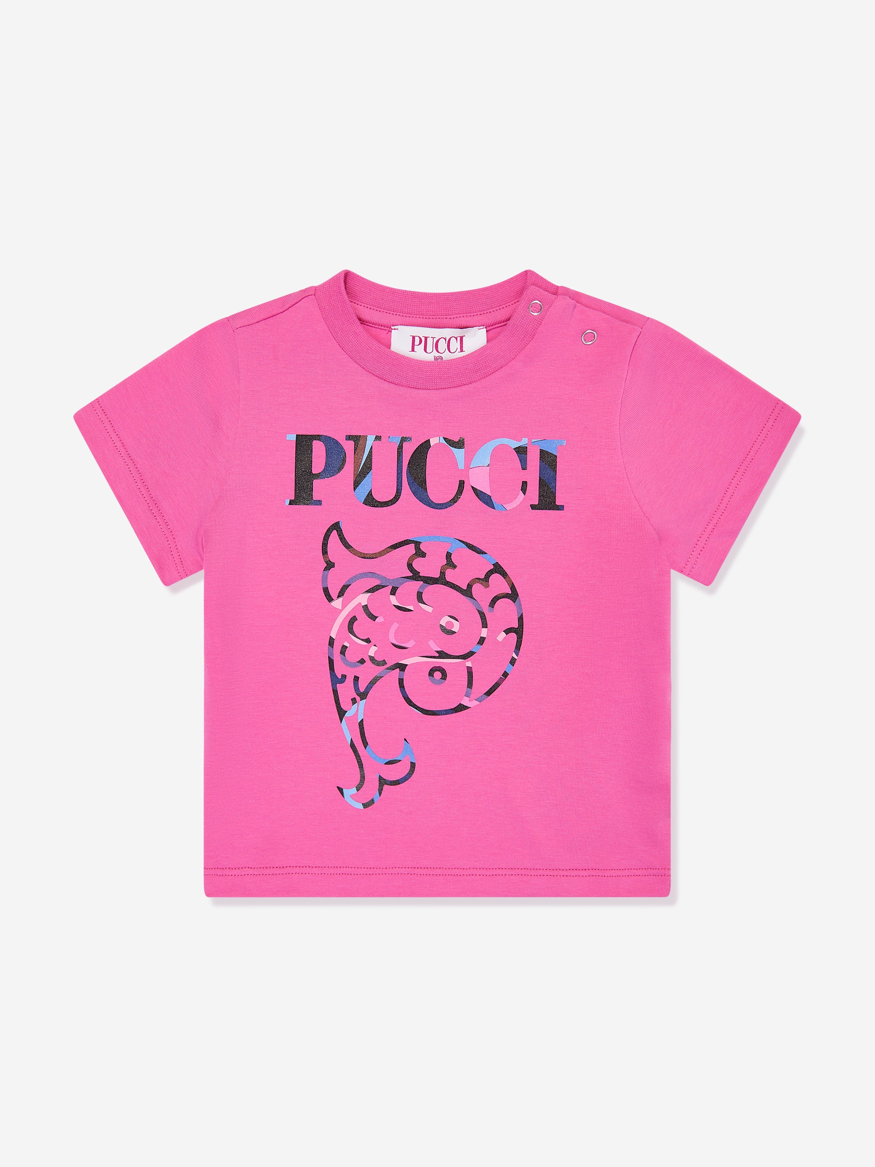 Pucci Baby Girls Logo Print T-Shirt in Pink
