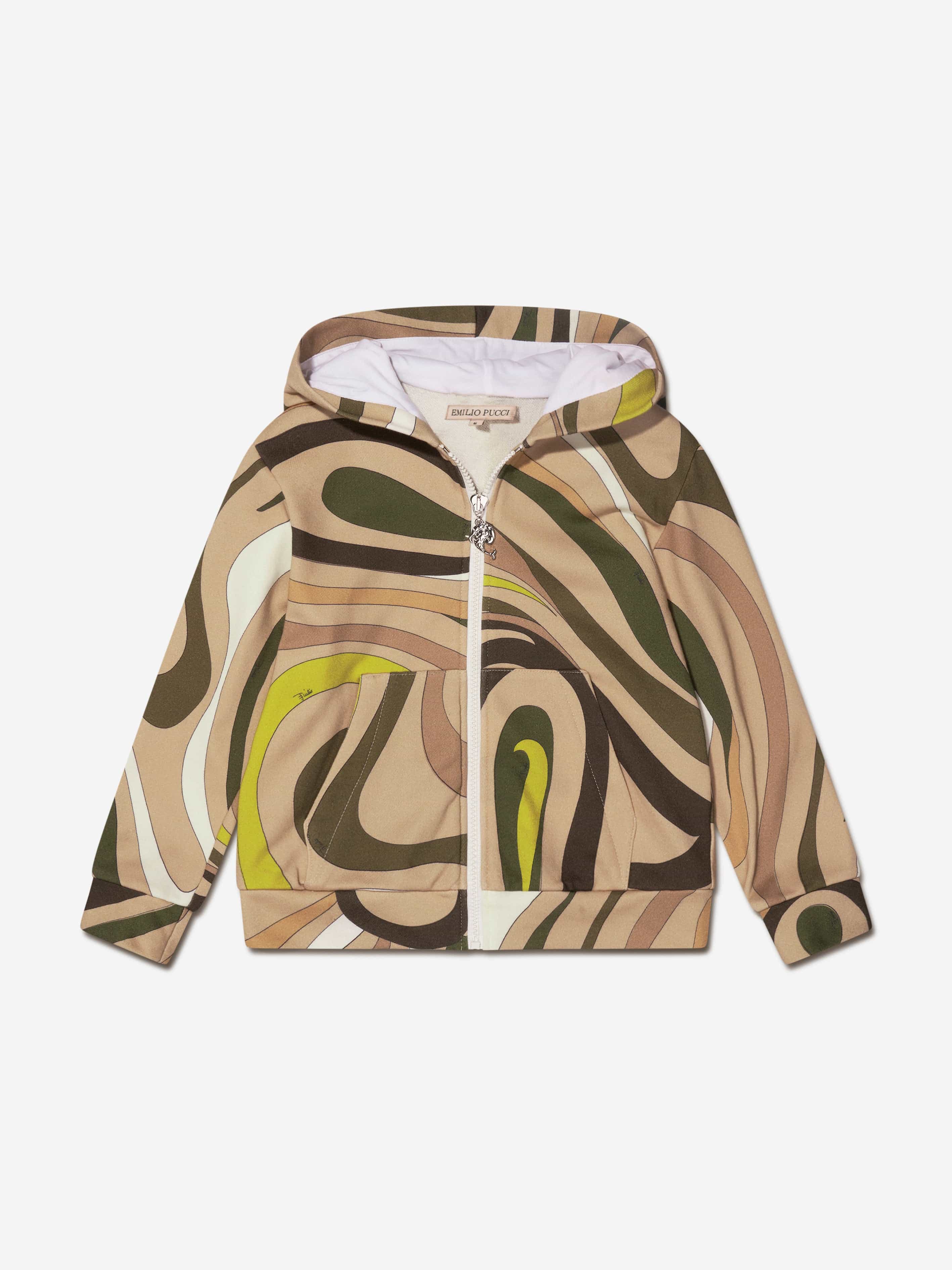 Pucci Girls Marmo Zip Up Hoodie in Green