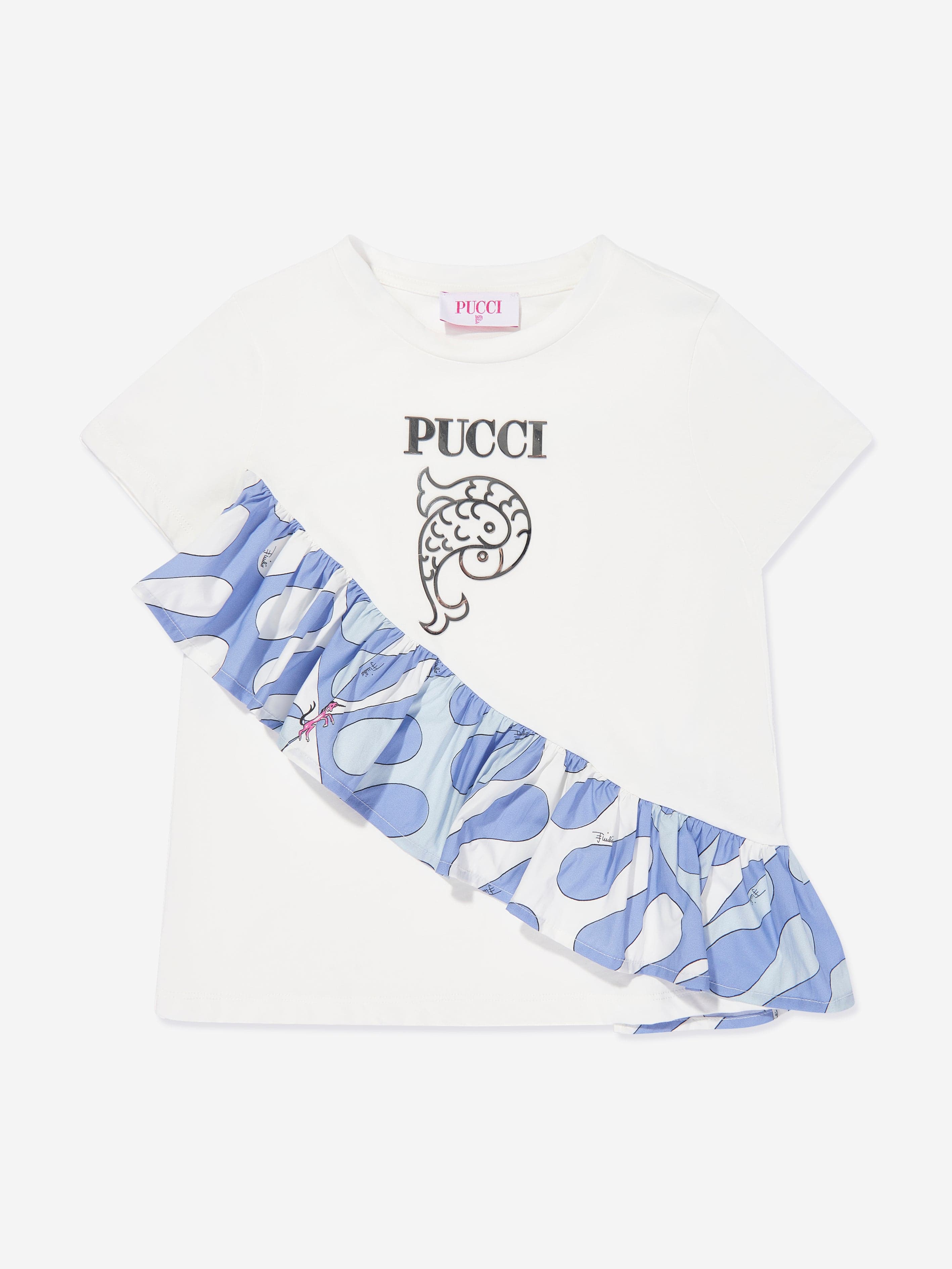 Girls Ruffle Jersey T-Shirt in Ivory