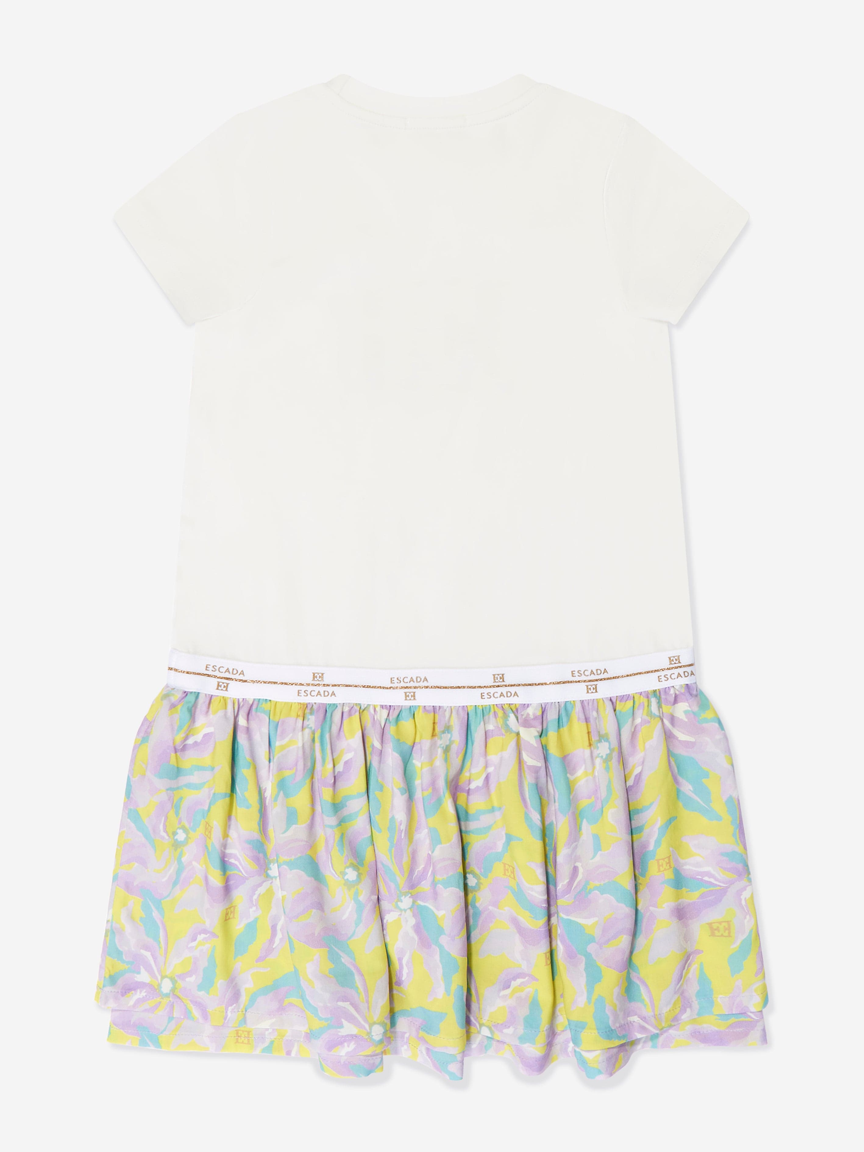 Escada Girls Floral T-Shirt Dress in White