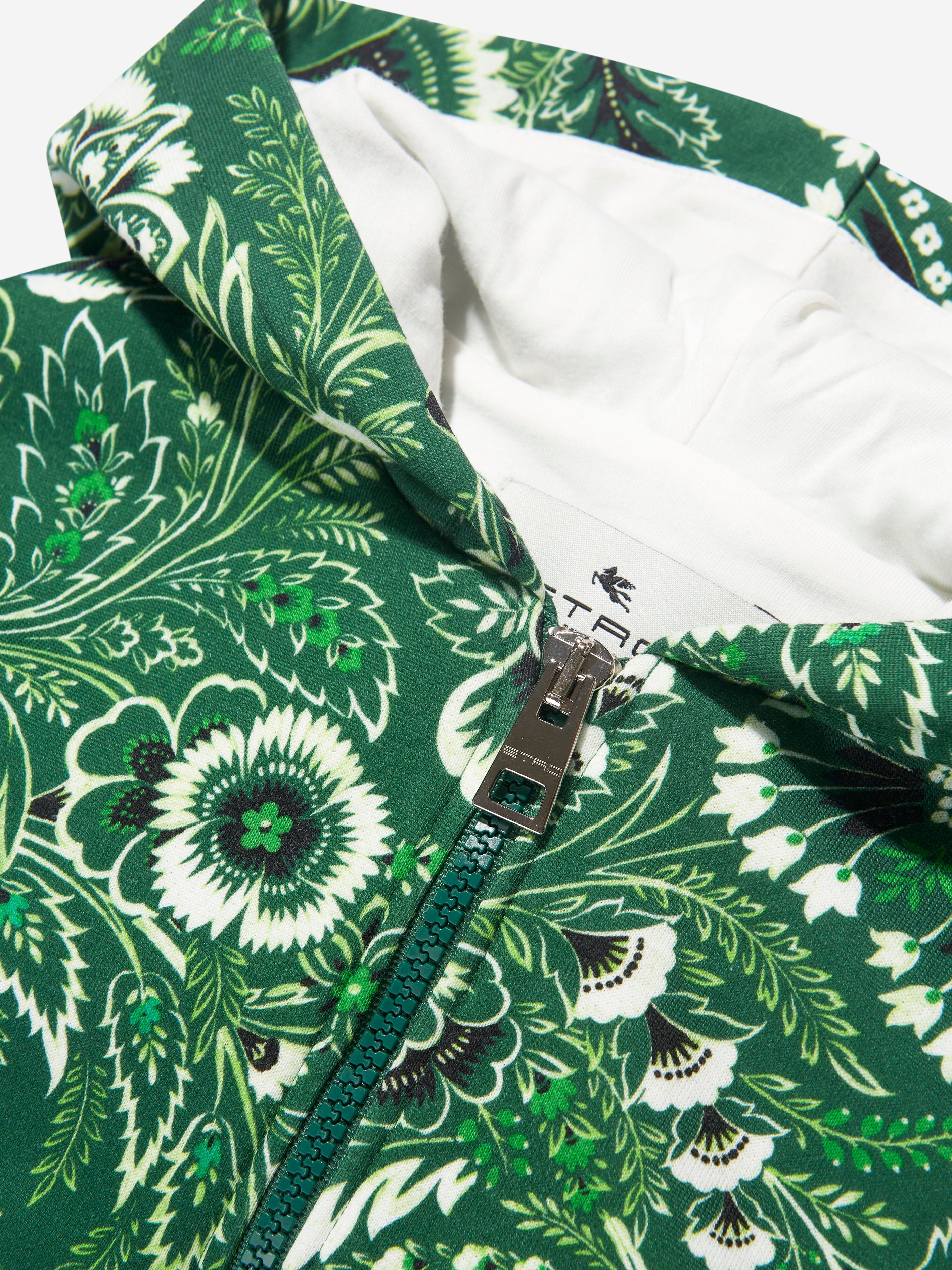 Etro Boys Floral Paisley Zip Up Top in Green