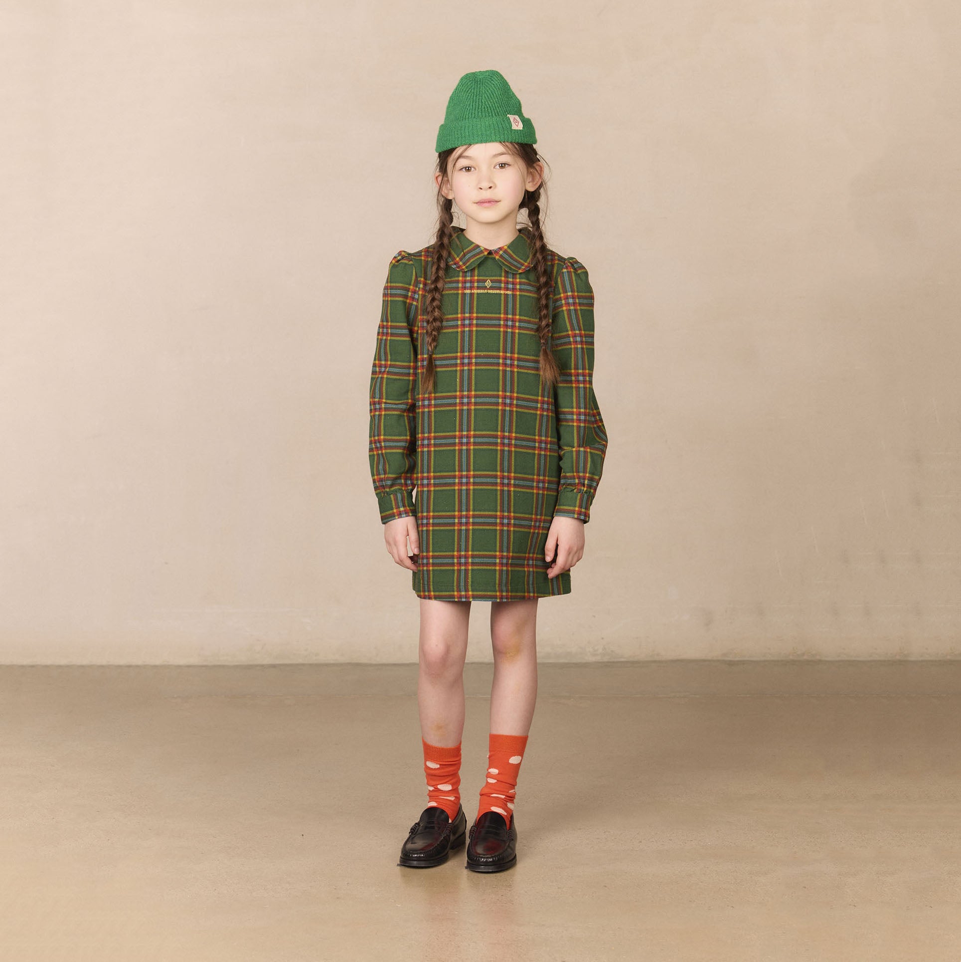 Girls Green Check Cotton Dress