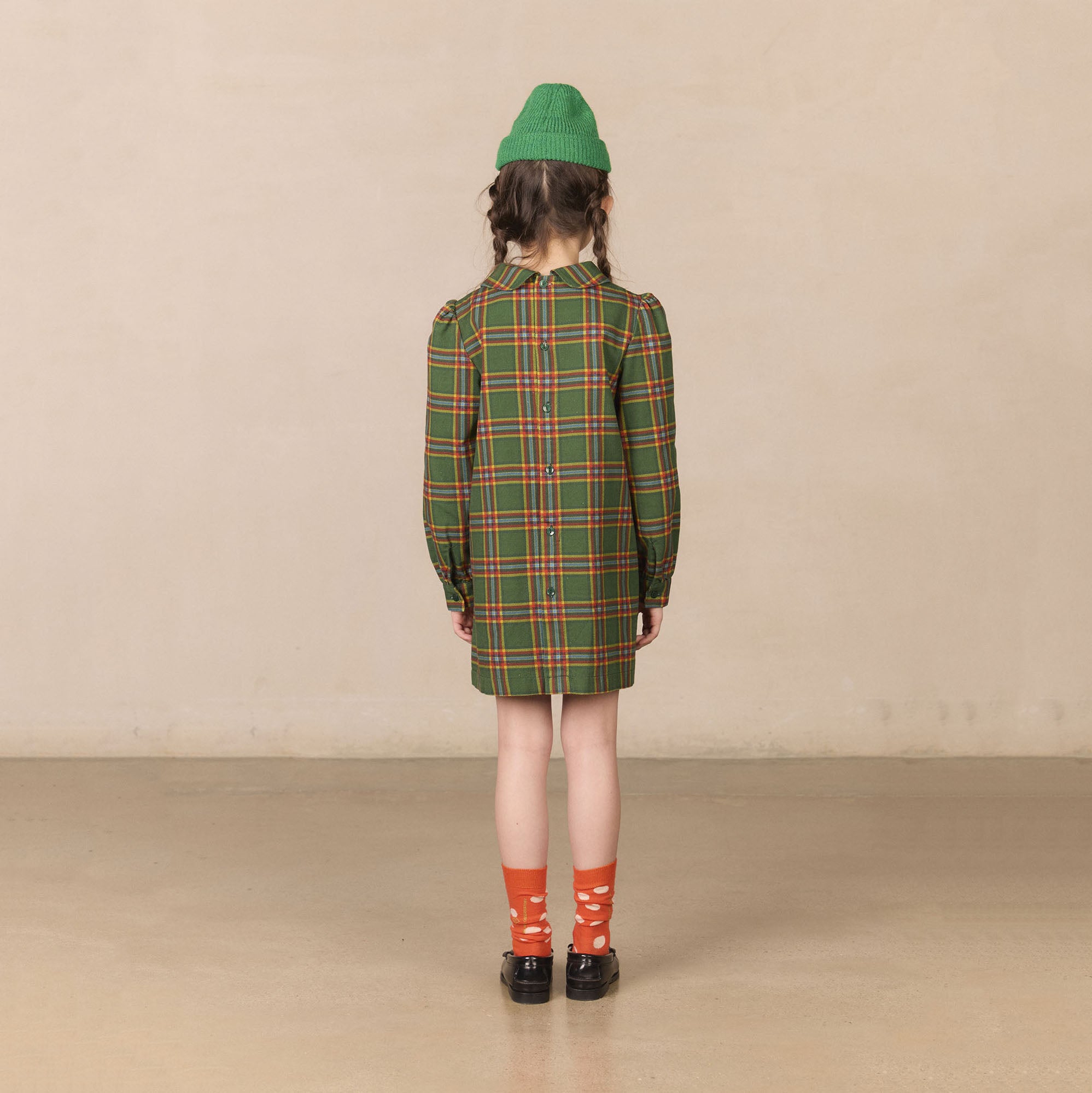 Girls Green Check Cotton Dress