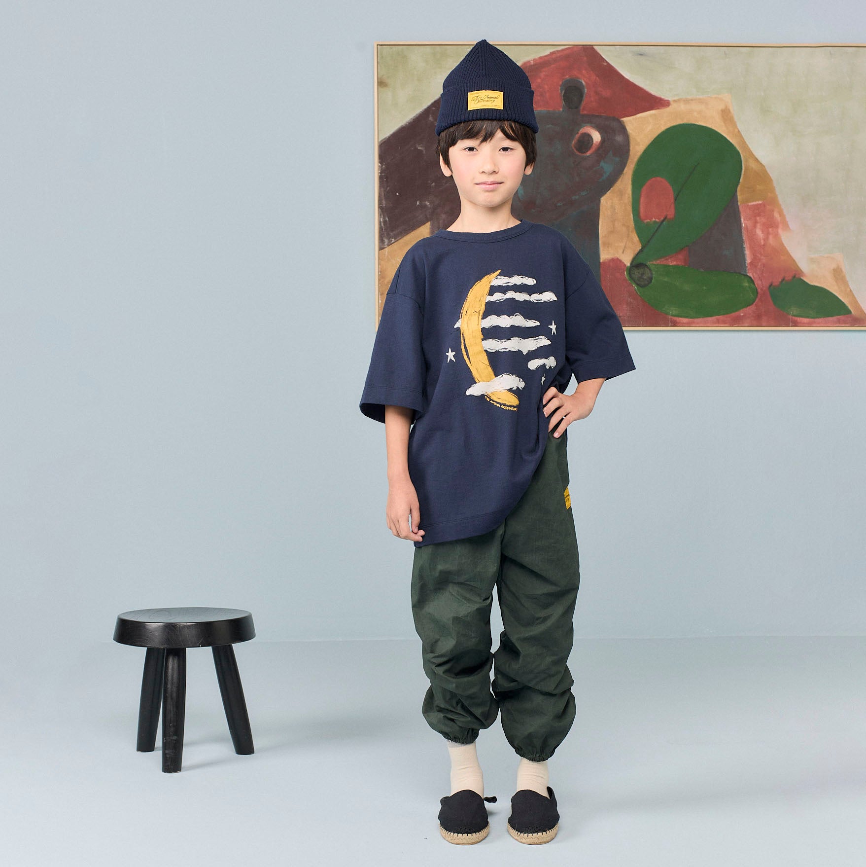 Boys & Girls Navy Cloud Printed Cotton T-Shirt