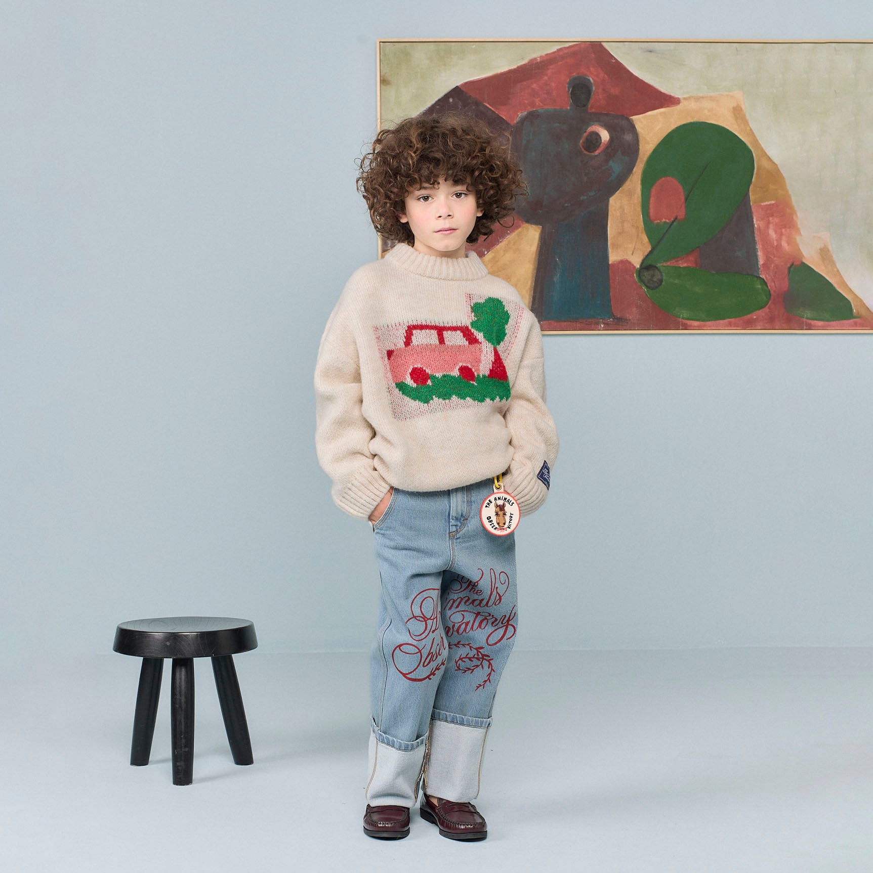Boys & Girls White Jacquard Knit Sweater