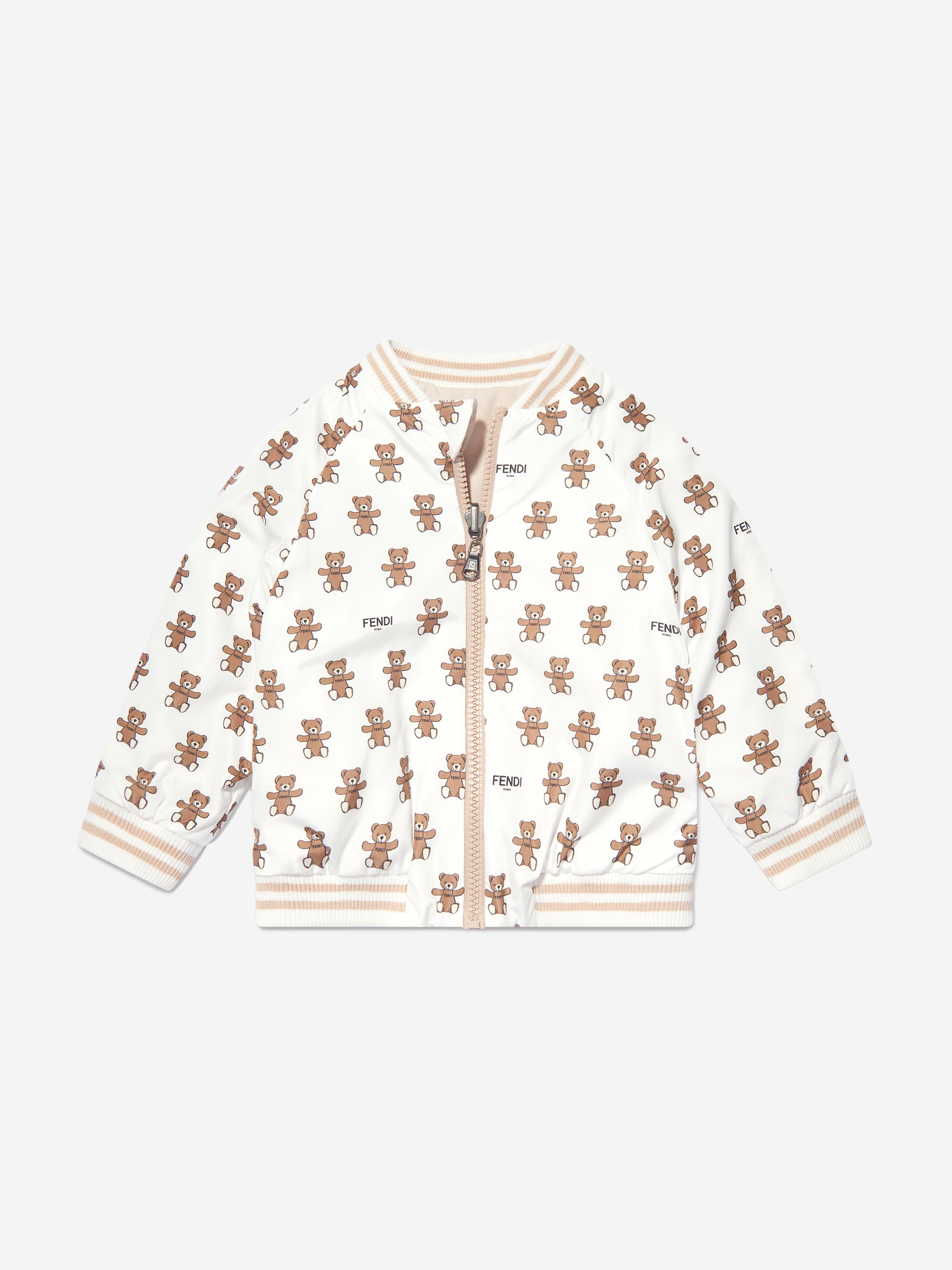 Baby Reversible Bear Zip Up in White
