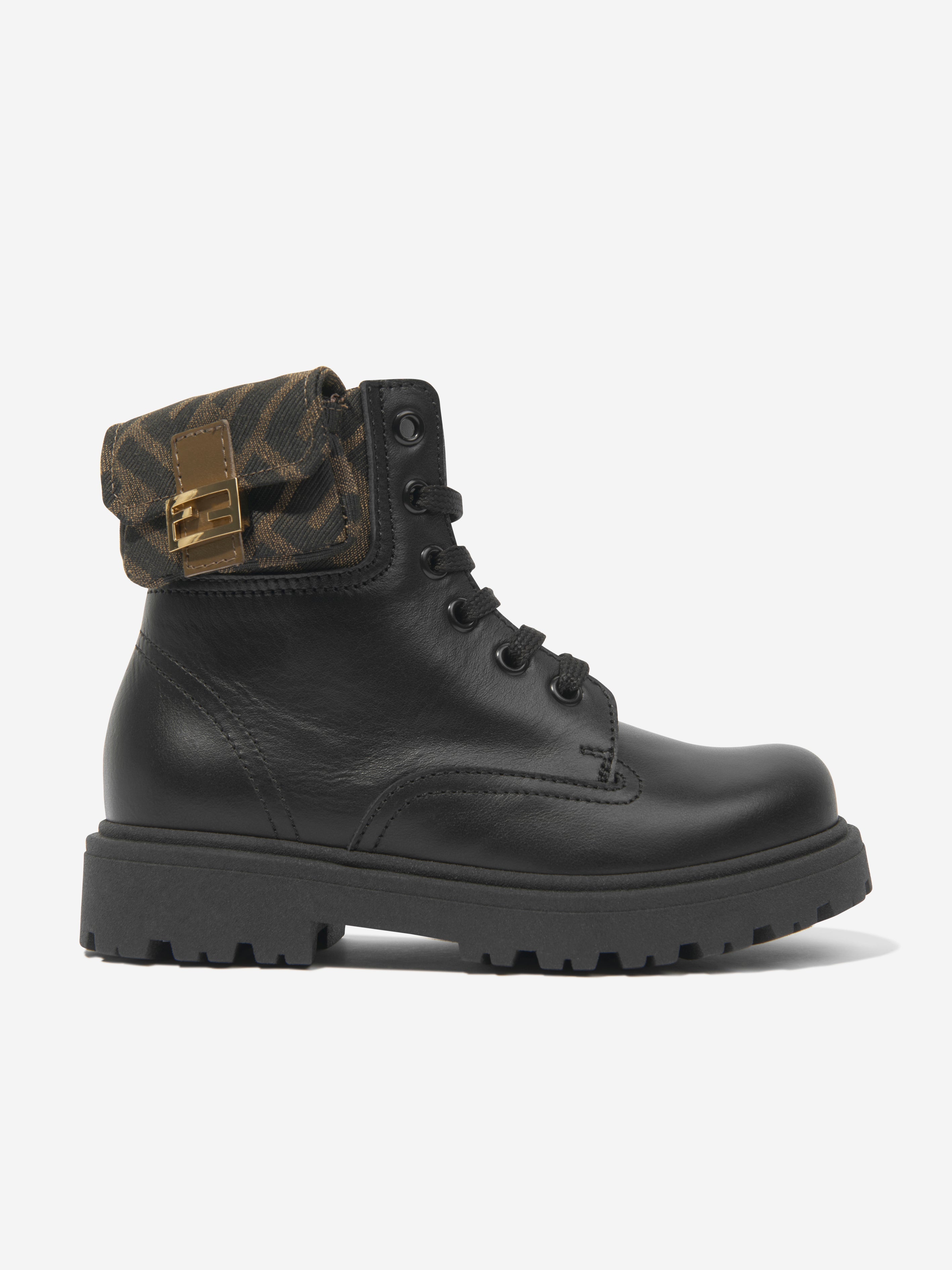 Kids Leather Baguette Biker Boots in Black
