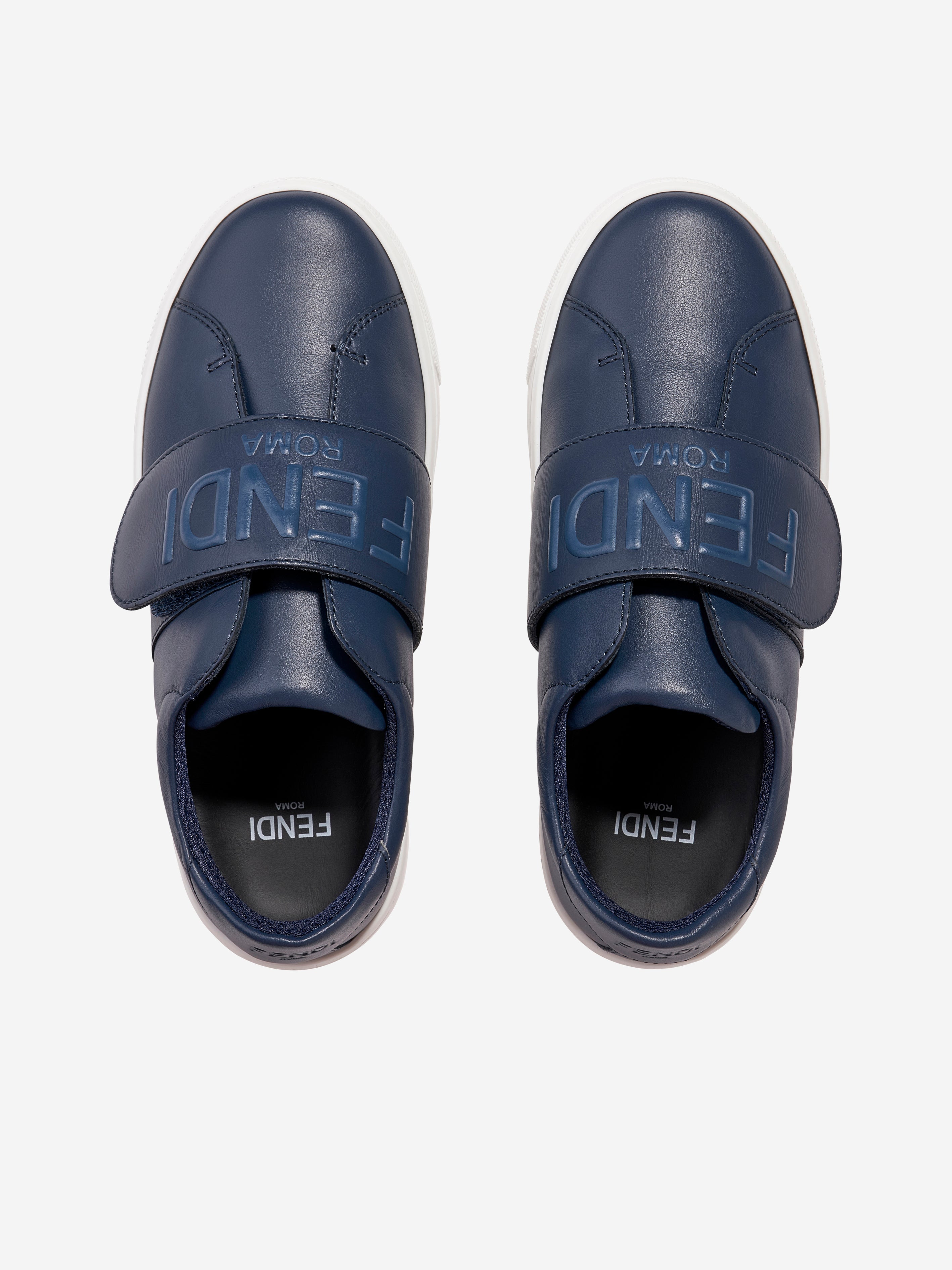 Kids Leather Logo Trainers in Navy