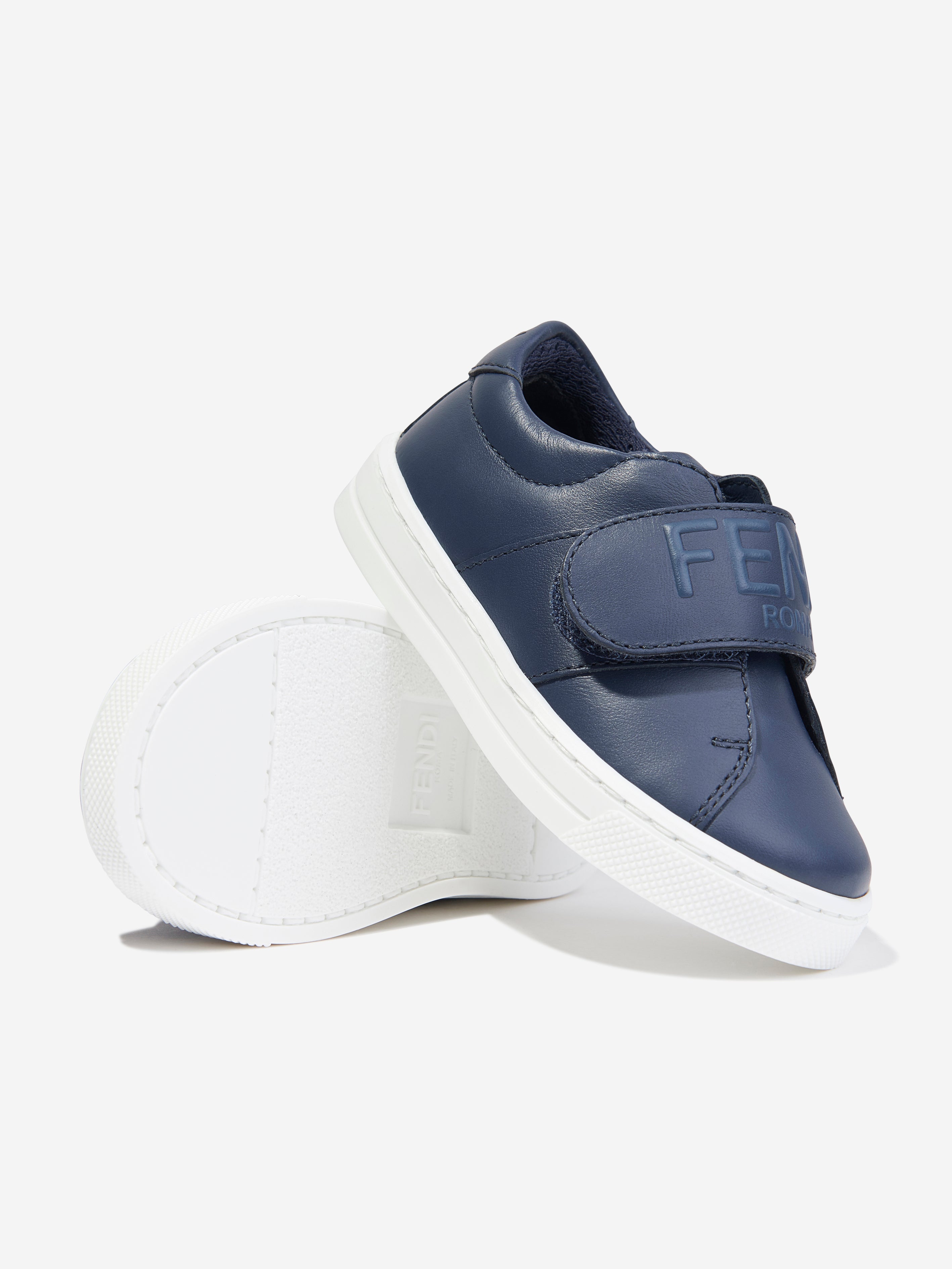 Kids Leather Logo Trainers in Navy