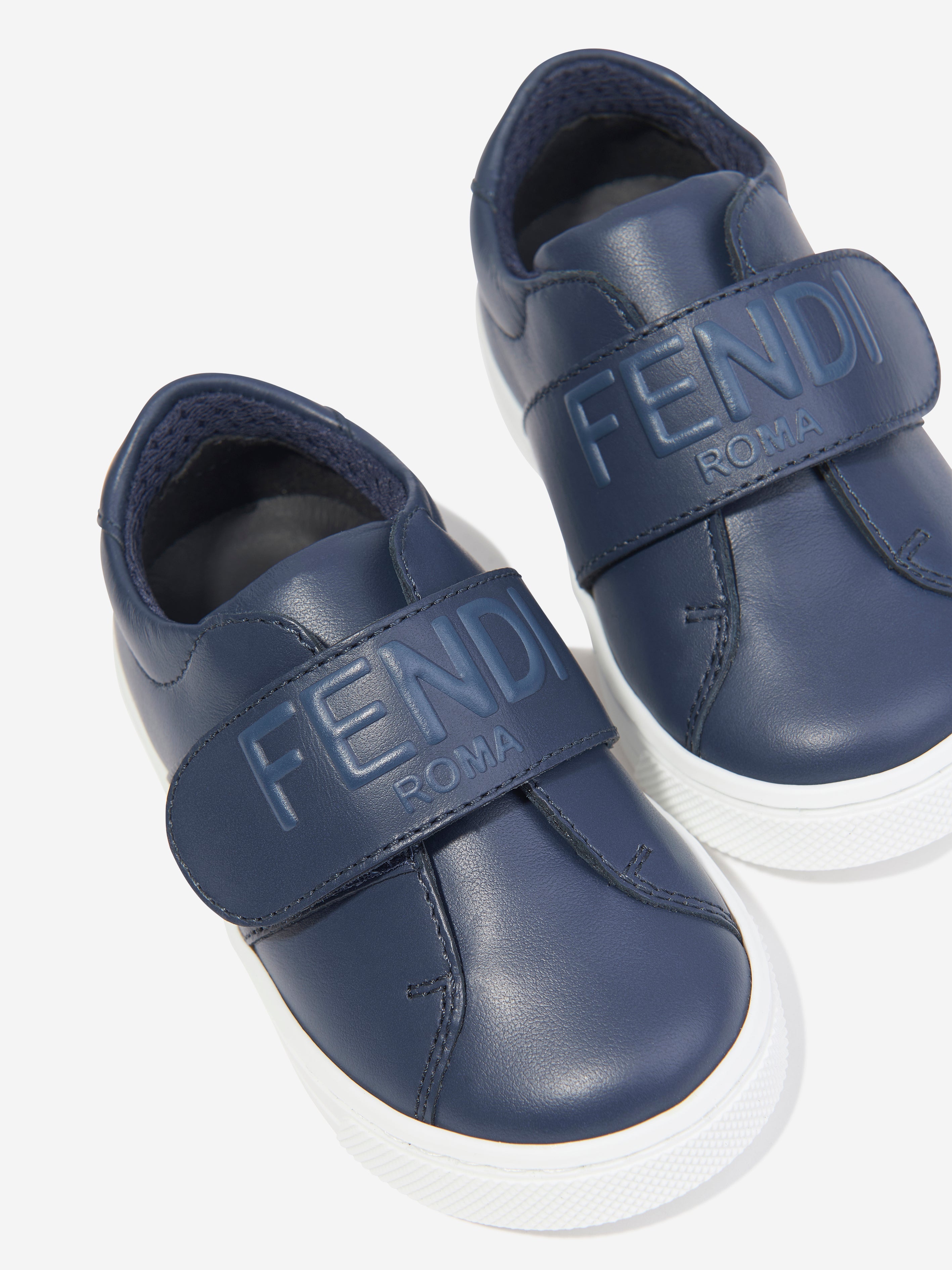 Kids Leather Logo Trainers in Navy