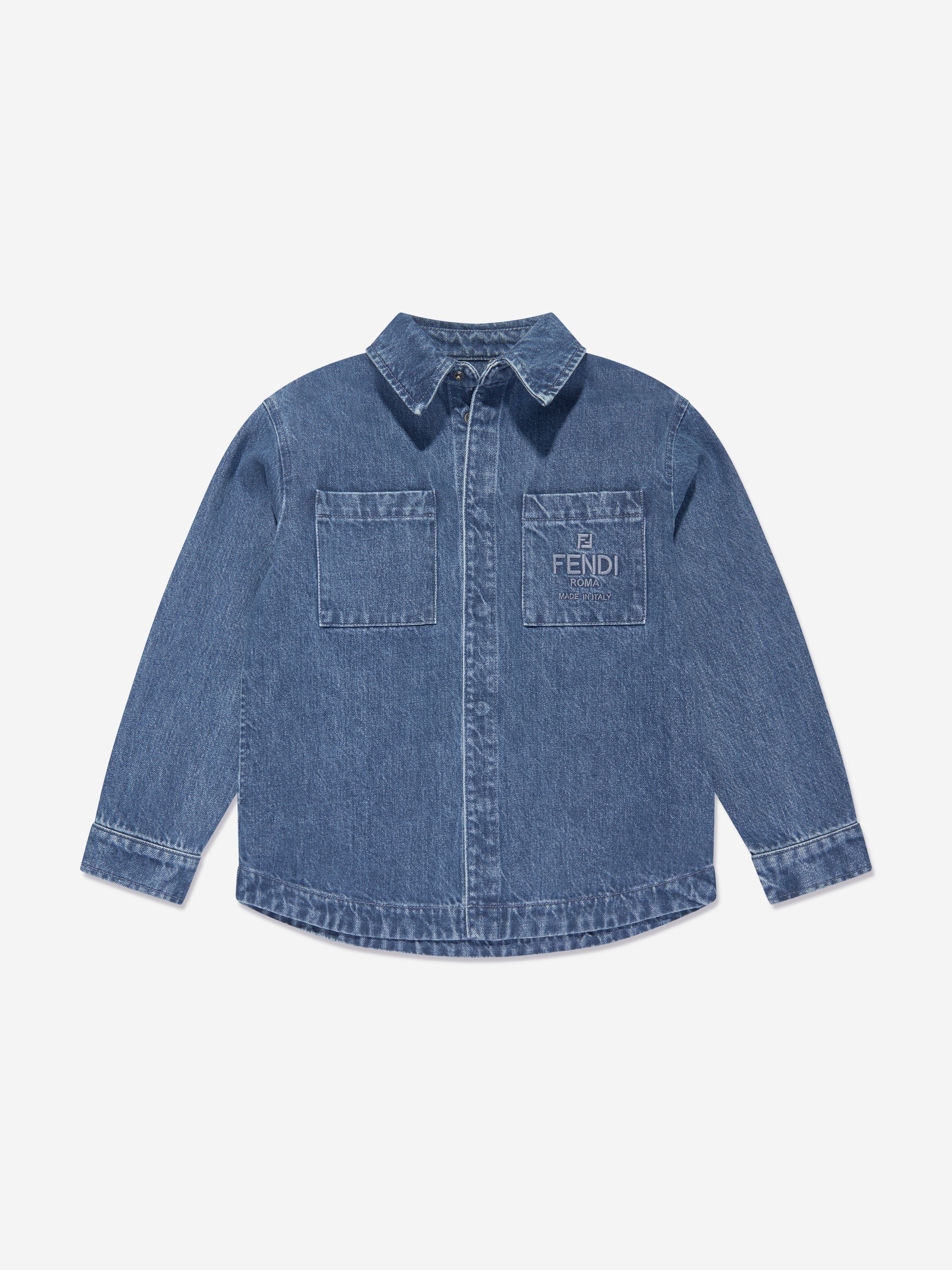 Kids FF Logo Denim Overshirt in Blue