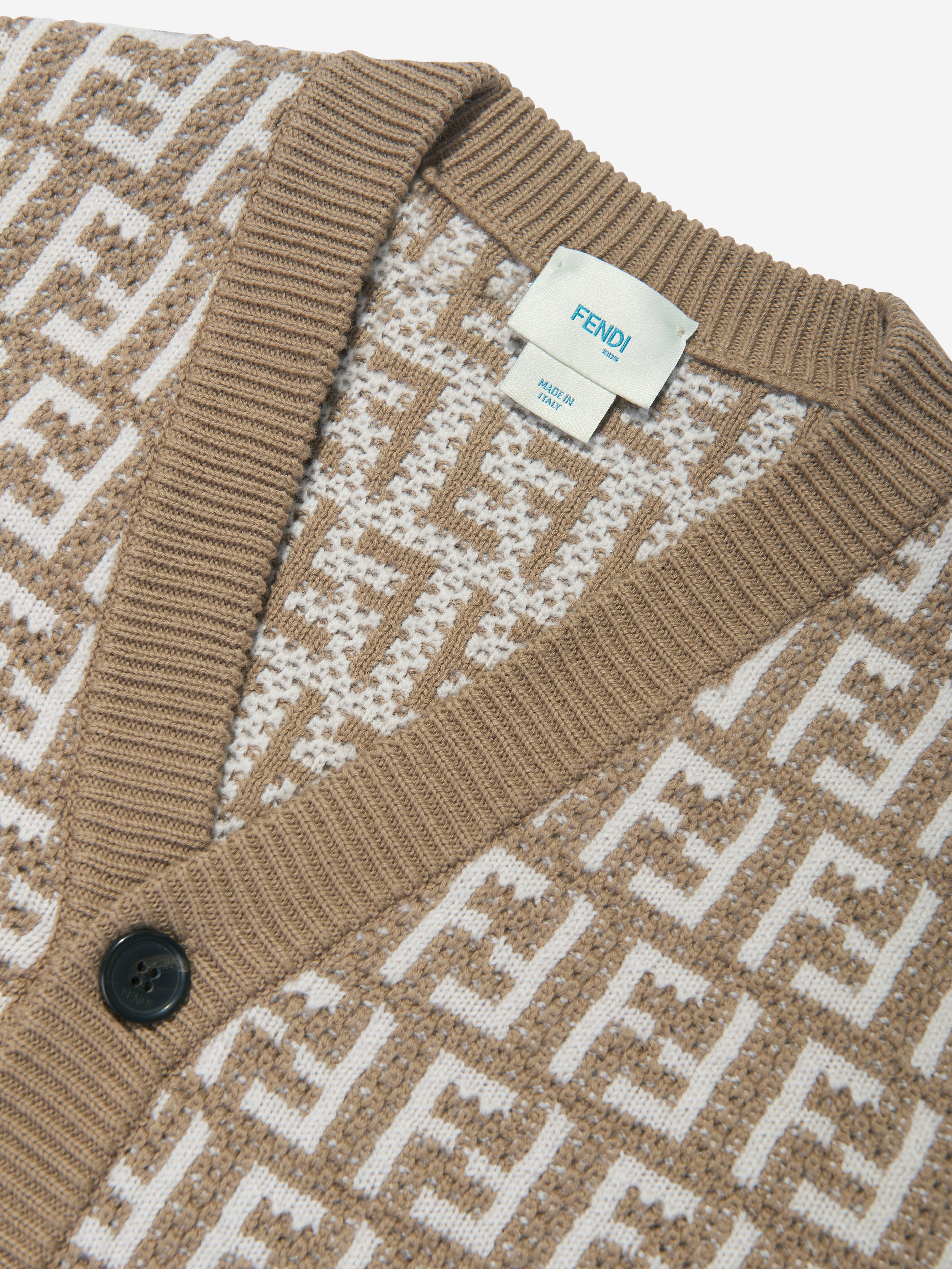Kids Knitted FF Logo Cardigan in Beige