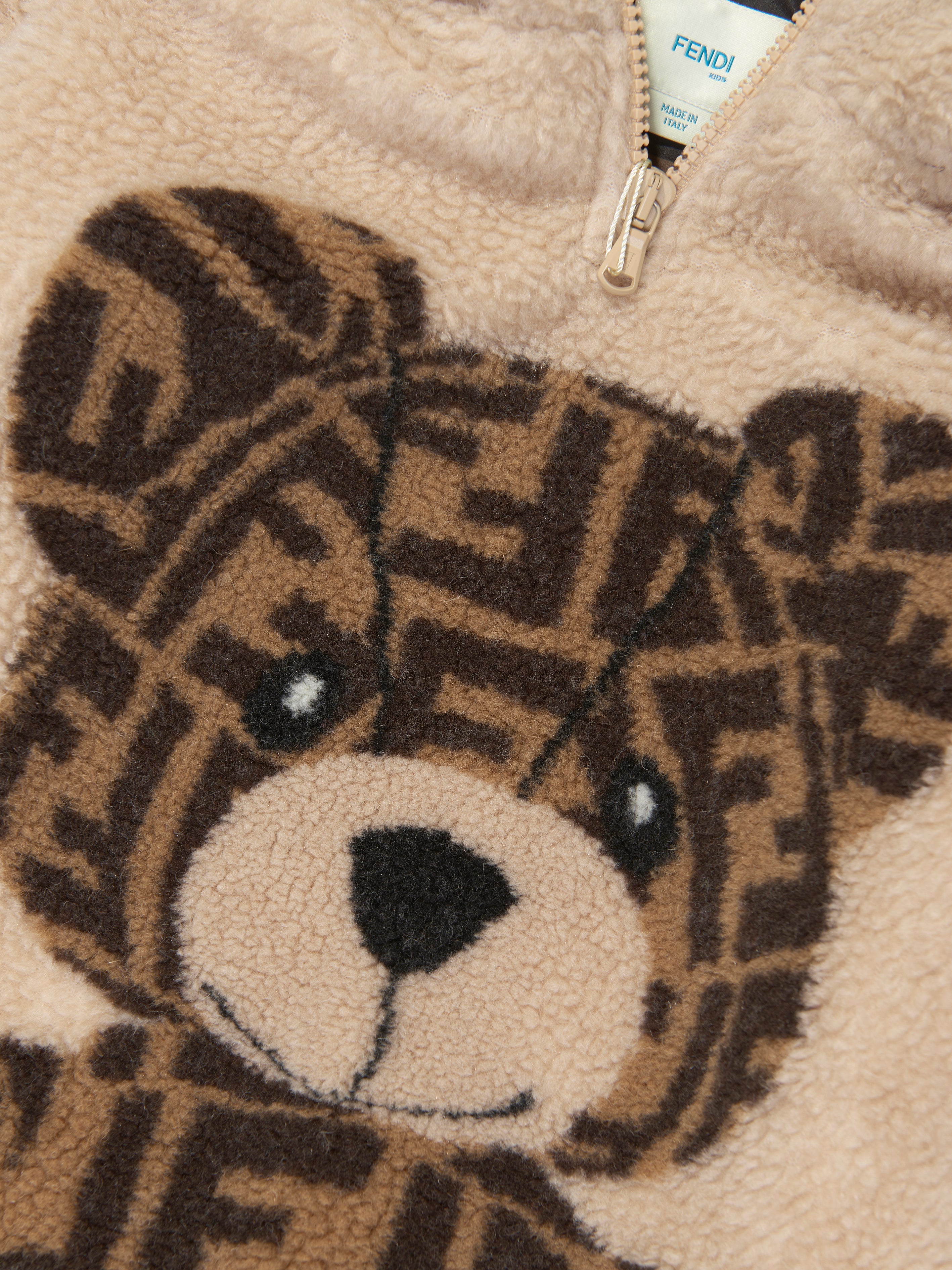 Kids Wool Bear Hoodie in Beige