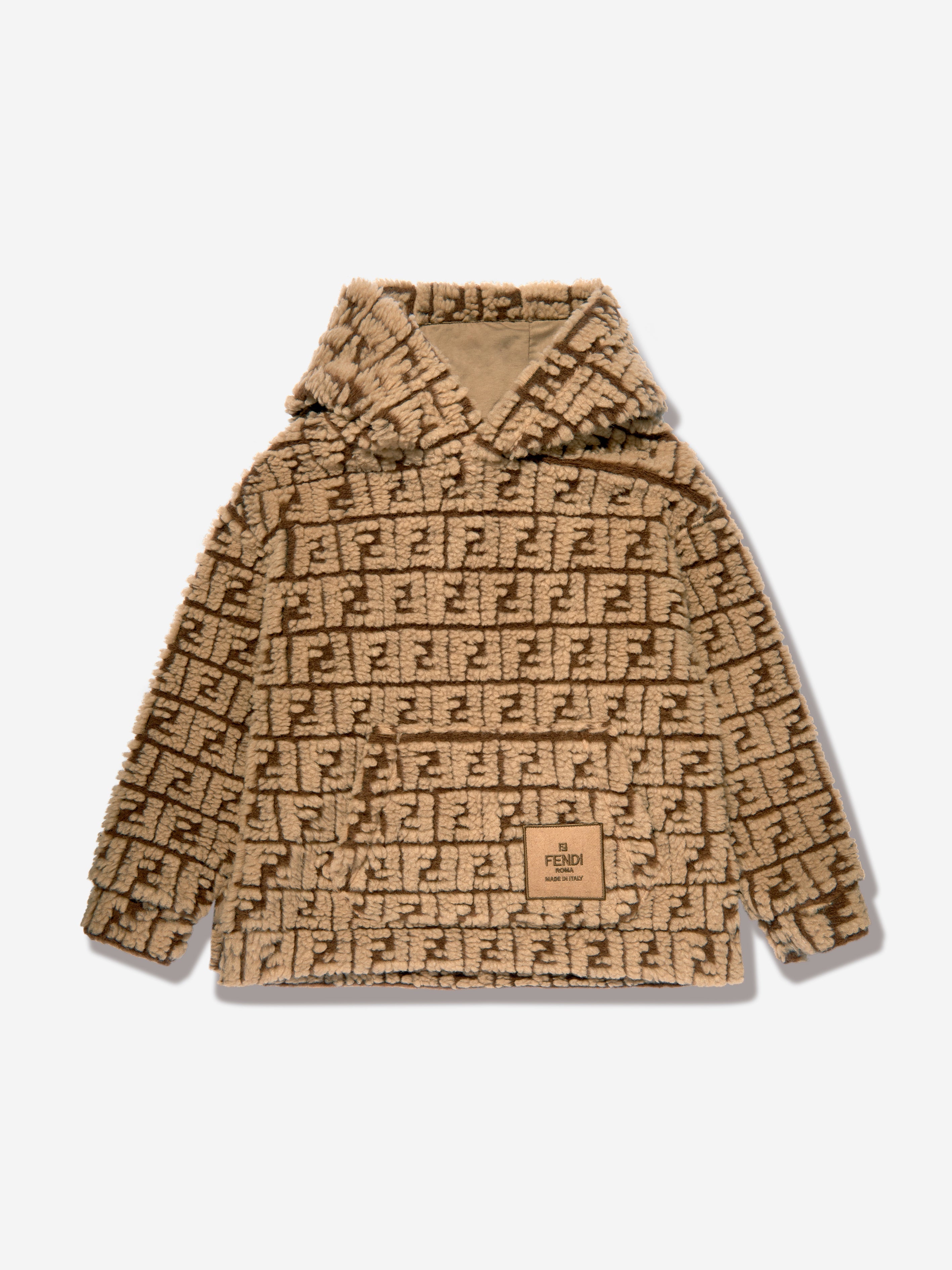 Kids FF Teddy Wool Hoodie in Beige